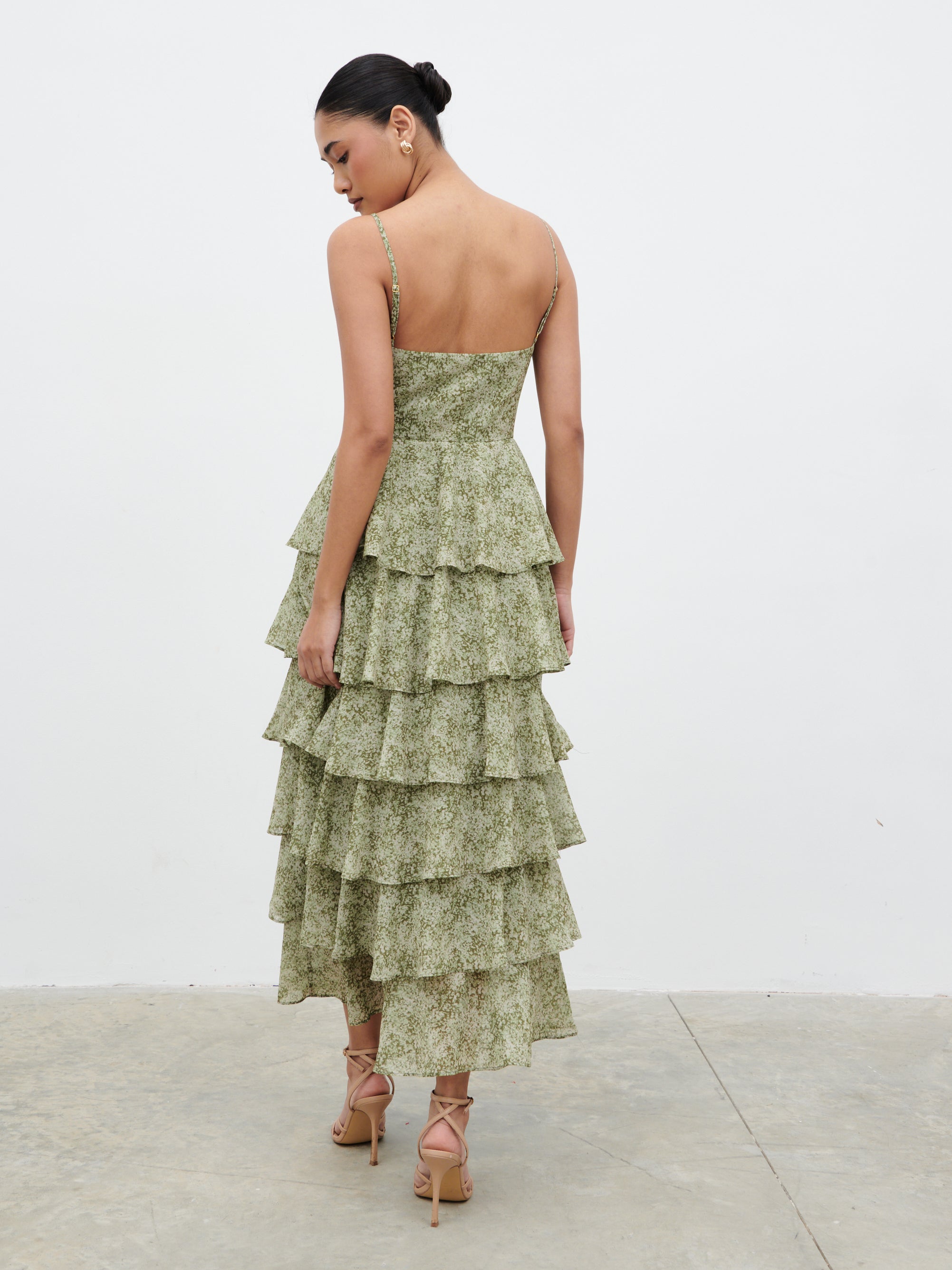 Lissy Ruffle Midaxi Dress - Green Abstract Print Pretty Lavish Lissy Ruffle Midaxi Dress - Green Abstract Print Pretty Lavish