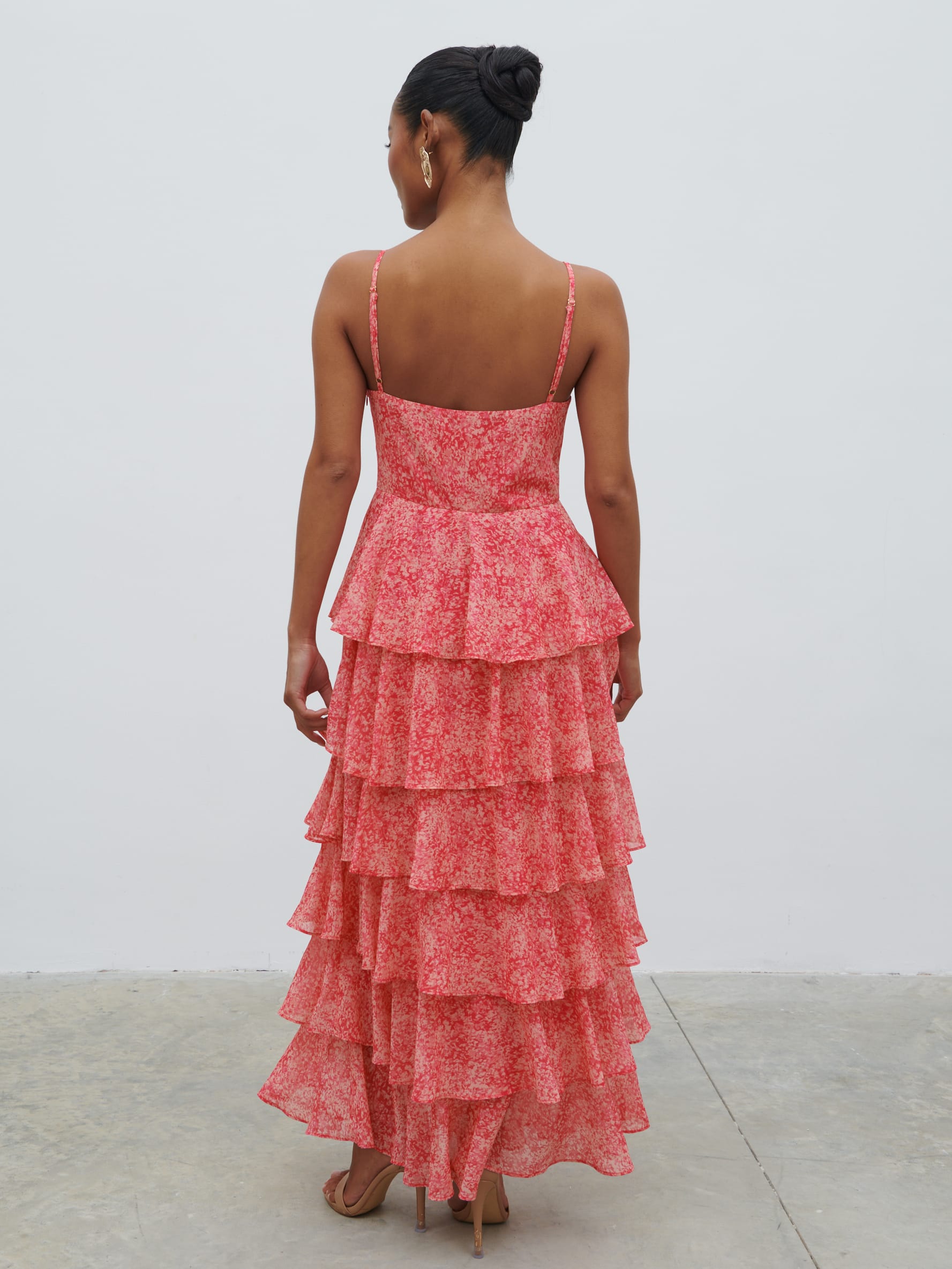 Lissy Ruffle Midaxi Dress - Pink Multi Abstract Print Pretty Lavish Lissy Ruffle Midaxi Dress - Pink Multi Abstract Print Pretty Lavish