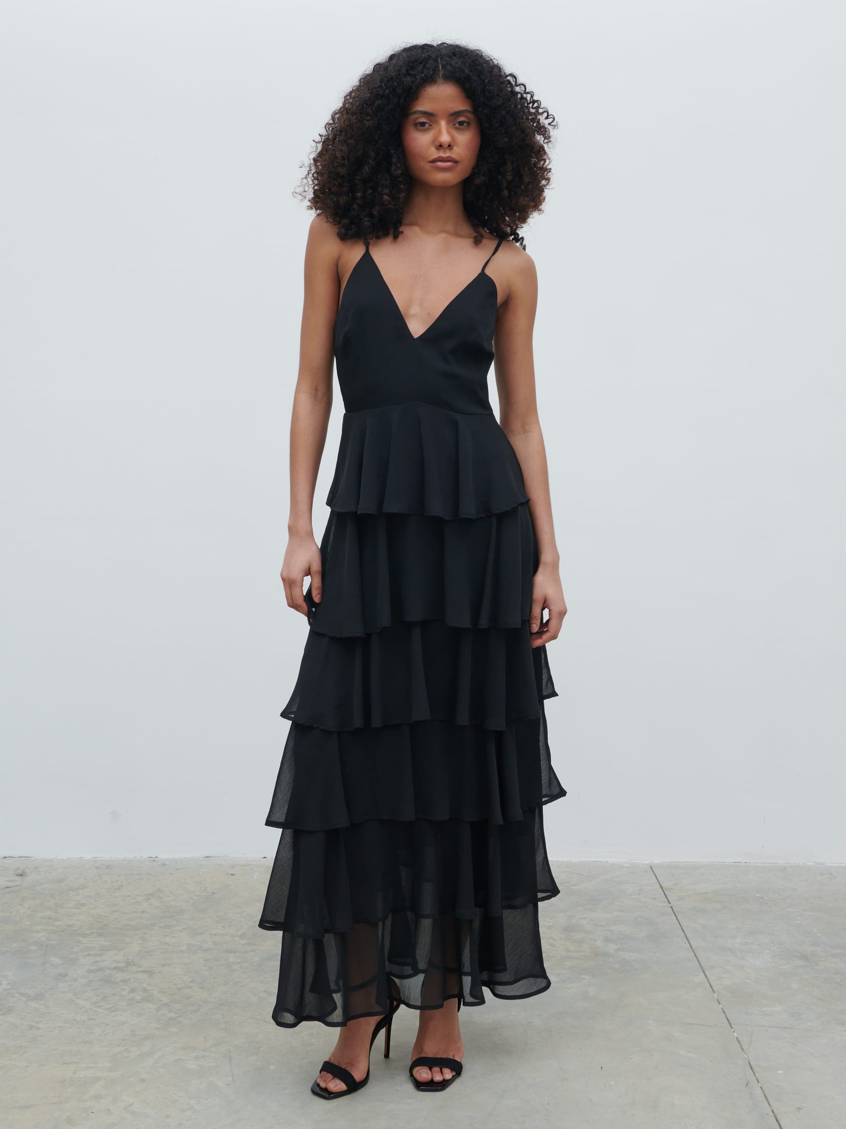 Lissy Ruffle Textured Maxi Dress - Black Pretty Lavish Lissy Ruffle Textured Maxi Dress - Black Pretty Lavish