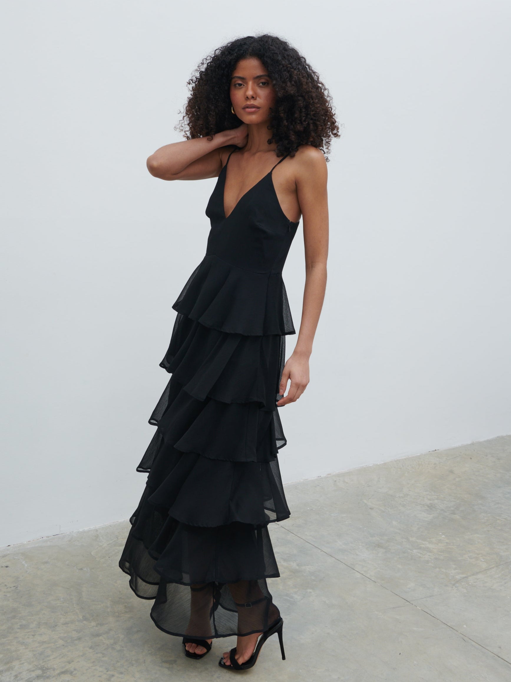 Lissy Ruffle Textured Maxi Dress - Black Lissy Ruffle Textured Maxi Dress - Black