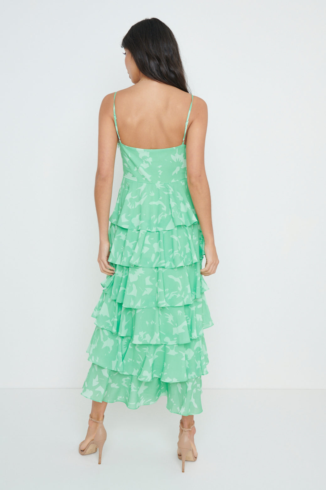 Lissy Ruffle Midaxi Dress - Green Floral