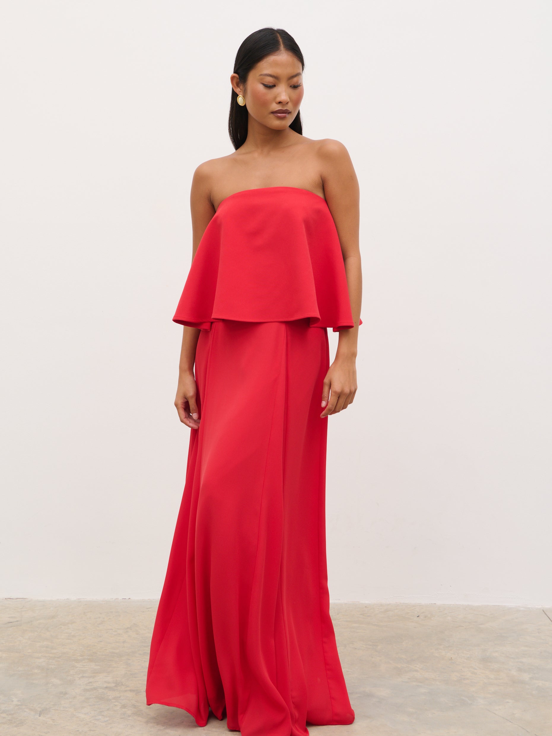 red peplum maxi dress ASOS DESIGN high neck puff peplum midi dress in red in scuba-style fabric