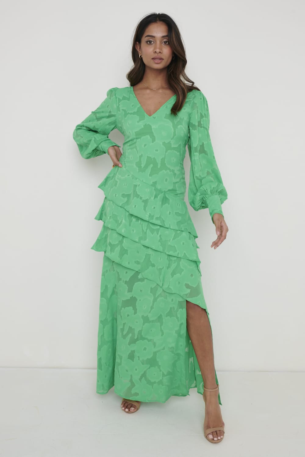 Lois Cross Back Jaquard Maxi Dress Emerald Green – Pretty Lavish