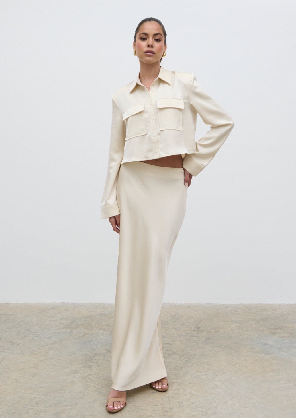 Lonnie Satin Boxy Shirt - Oyster