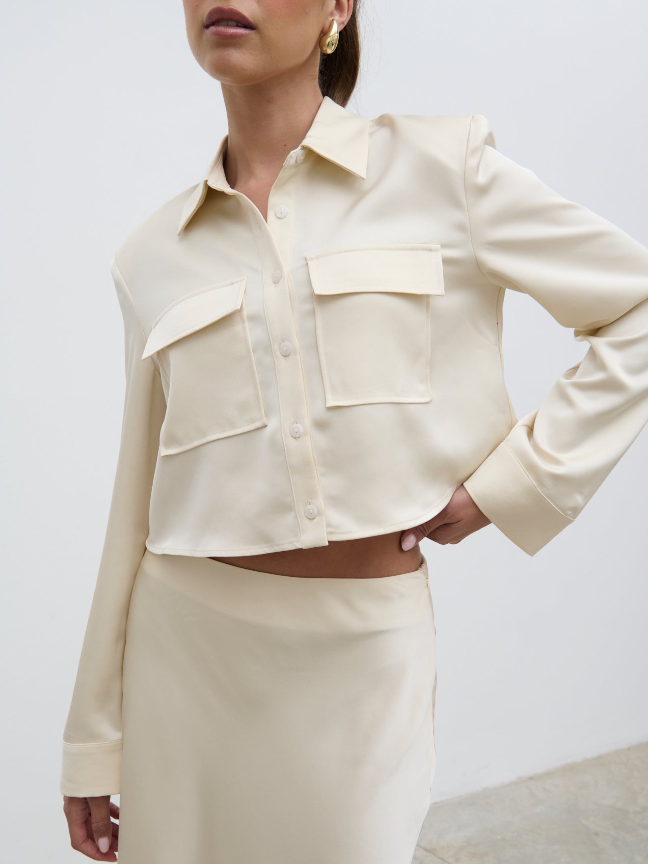 Lonnie Satin Boxy Shirt - Oyster