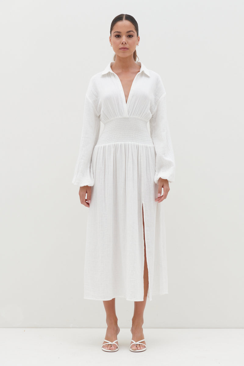 Loretta Shirred Midaxi Dress - White – Pretty Lavish