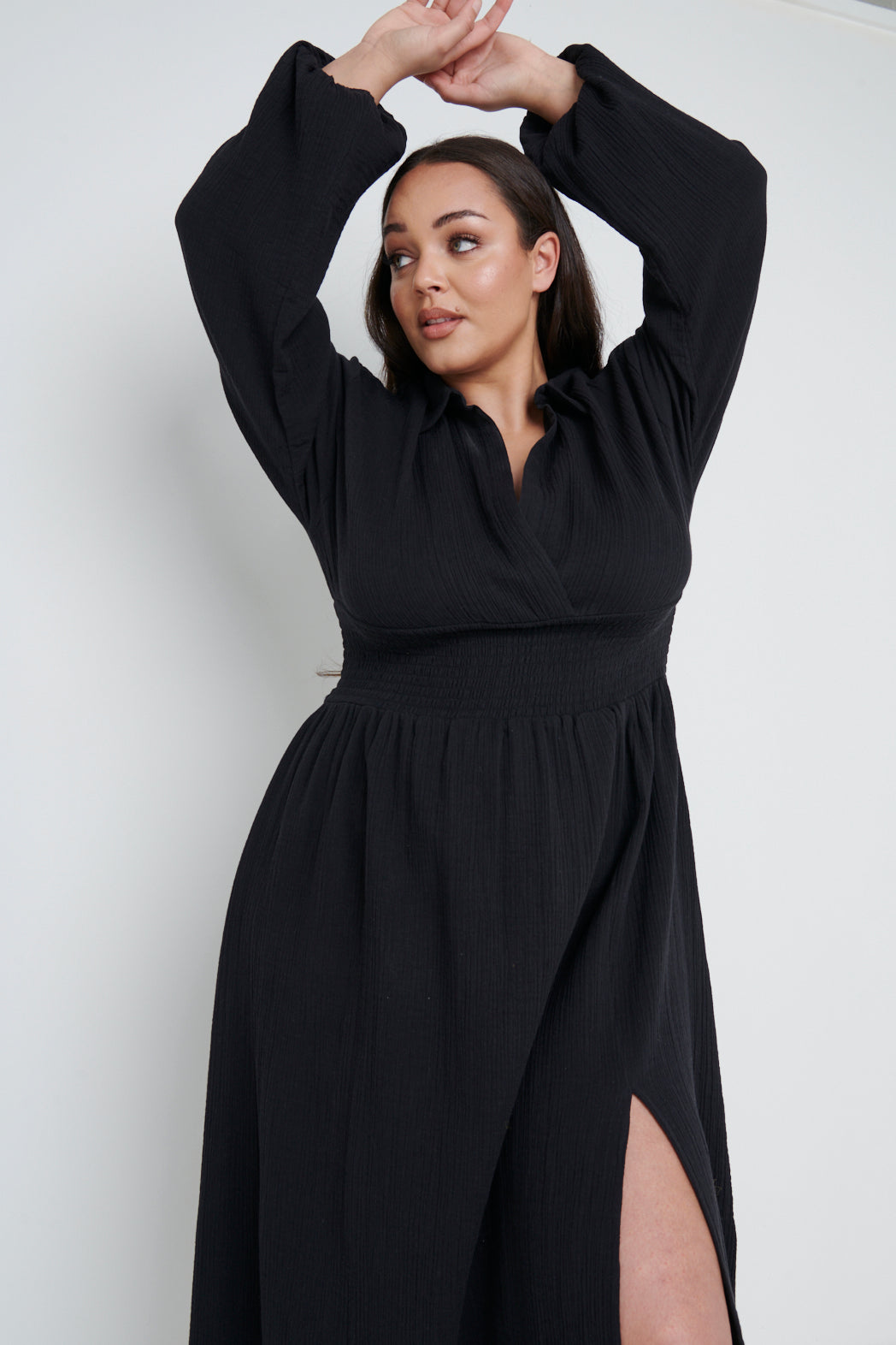 Loretta Shirred Midaxi Dress Curve - Black