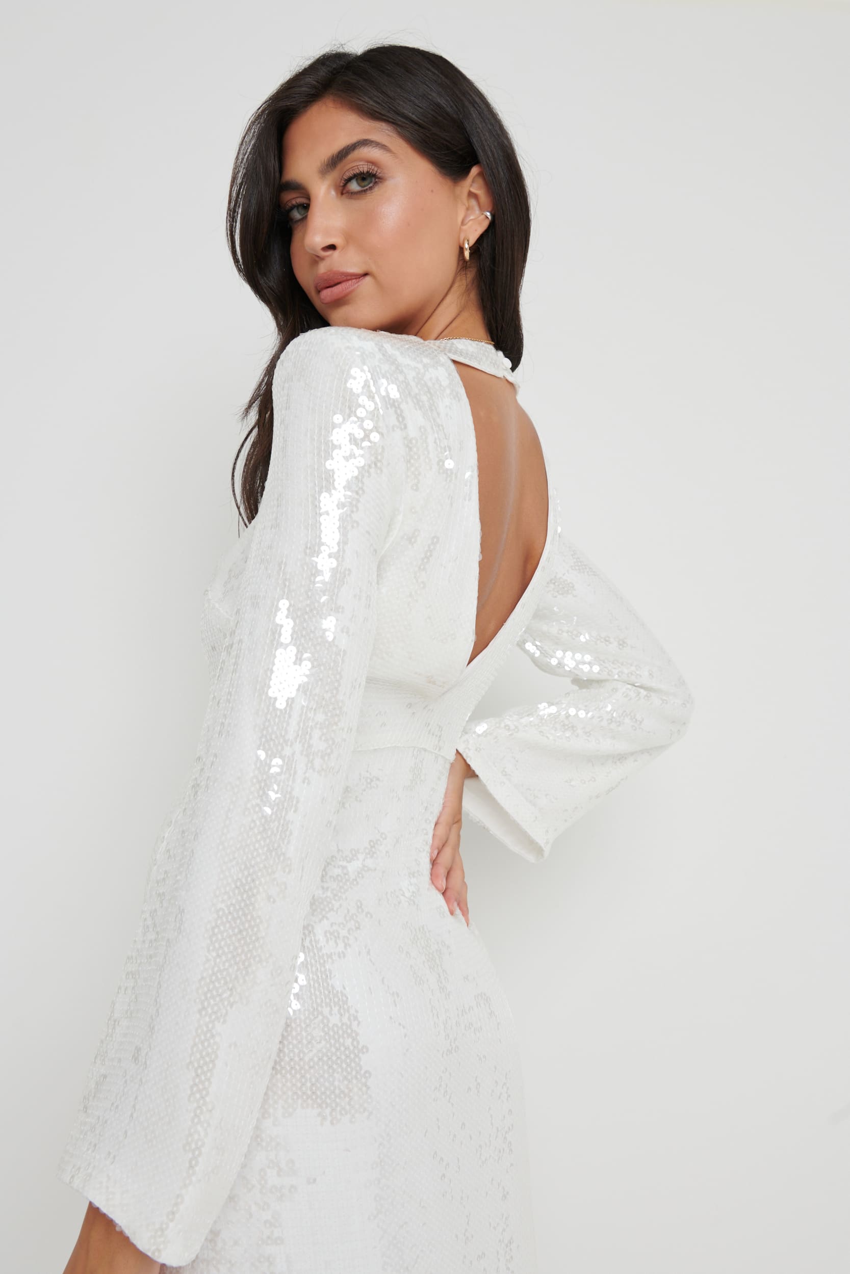 Lucia Sequin Dress White – Pretty Lavish - Main Image