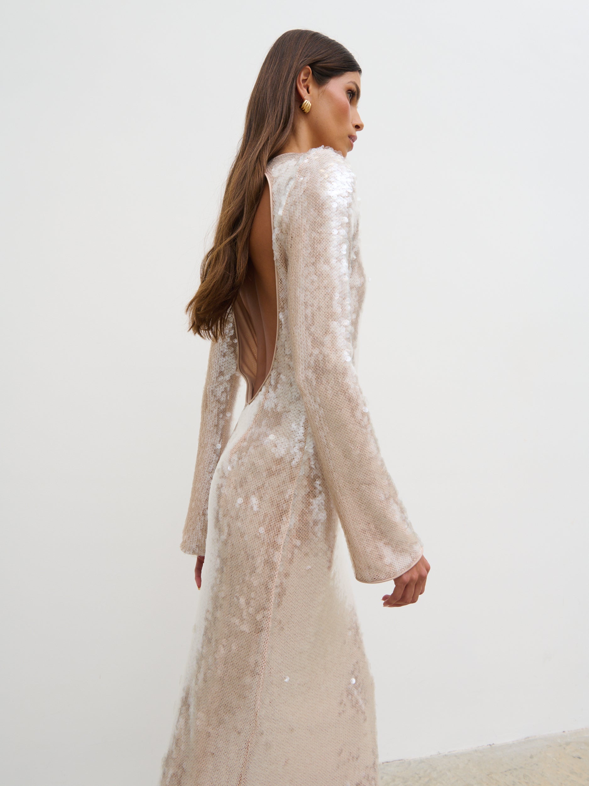 Lyra Long Sleeve Sequin Midaxi Dress - Oyster Pretty Lavish Lyra Long Sleeve Sequin Midaxi Dress - Oyster Pretty Lavish