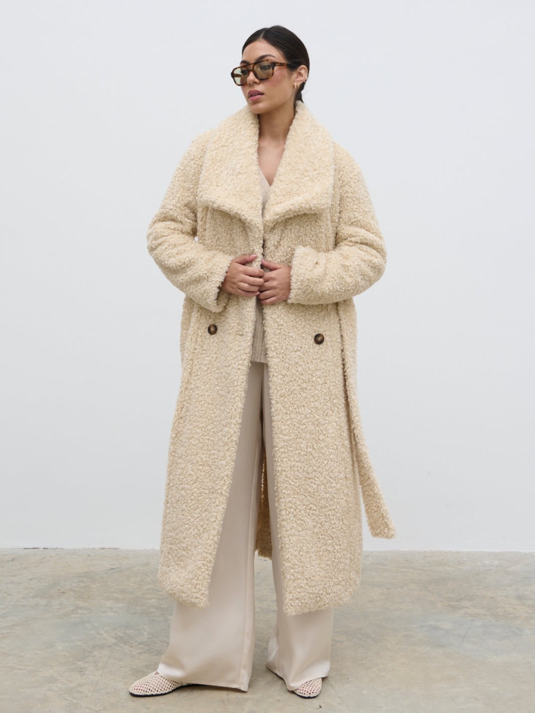 Mahli Shaggy Texture Robe Coat - Neutral