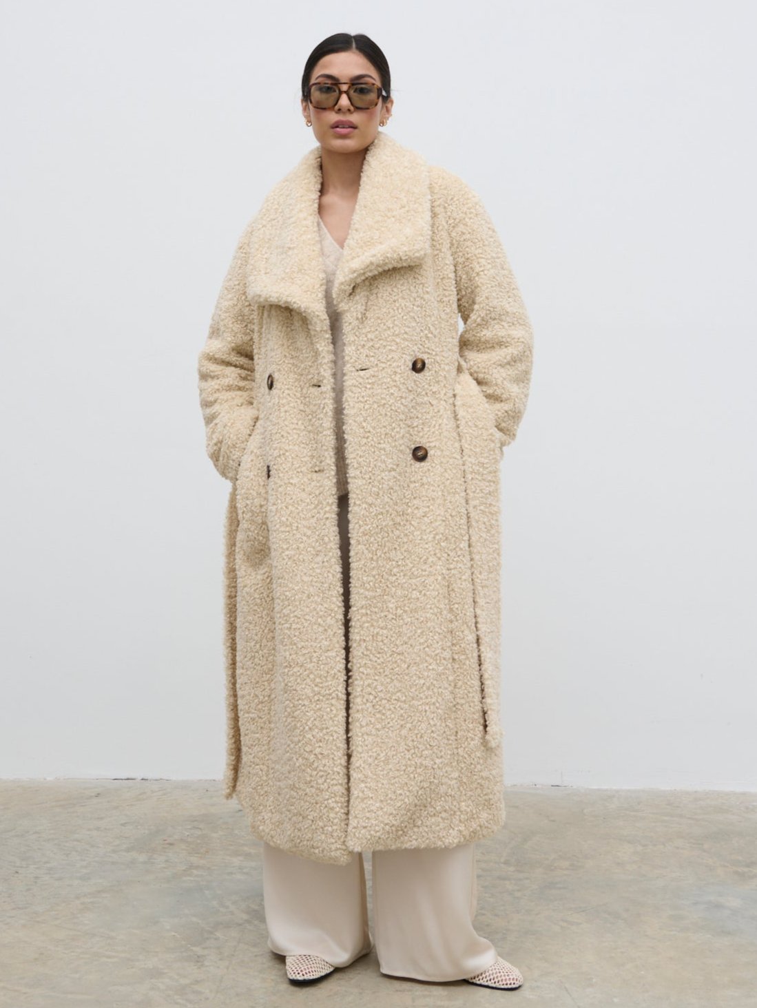 Mahli Shaggy Texture Robe Coat - Neutral