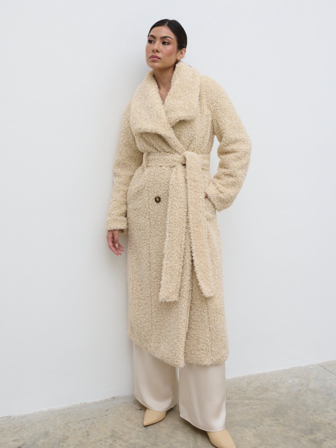 Mahli Shaggy Texture Robe Coat - Neutral