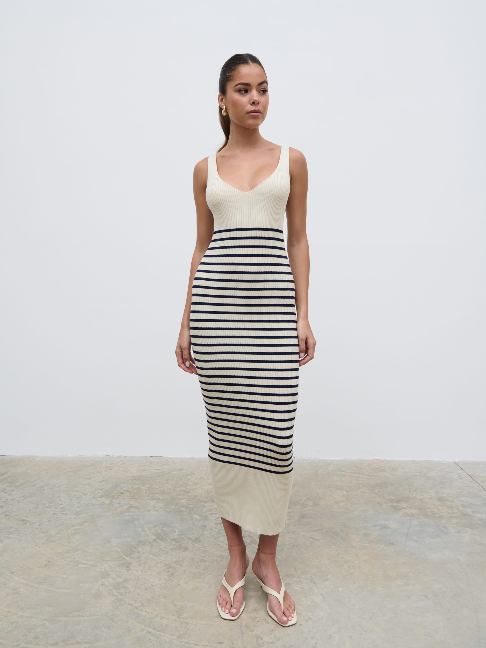 Maria Stripe Knit Midaxi Dress - Cream and Navy Maria Stripe Knit Midaxi Dress - Cream and Navy