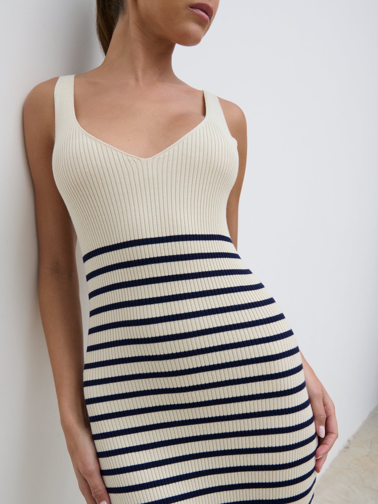 Maria Stripe Knit Midaxi Dress - Cream and Navy