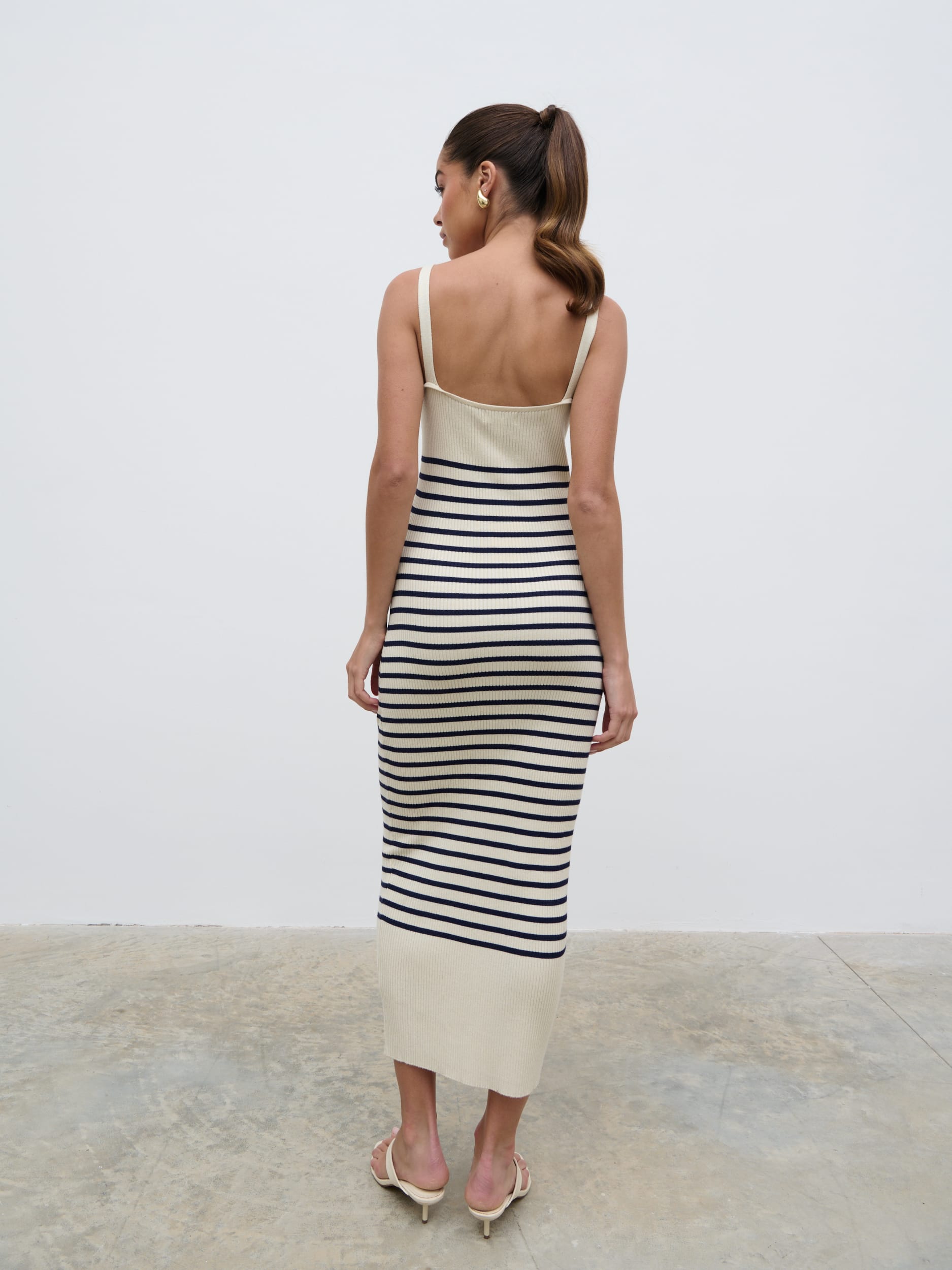 Maria Stripe Knit Midaxi Dress - Cream and Navy Maria Stripe Knit Midaxi Dress - Cream and Navy