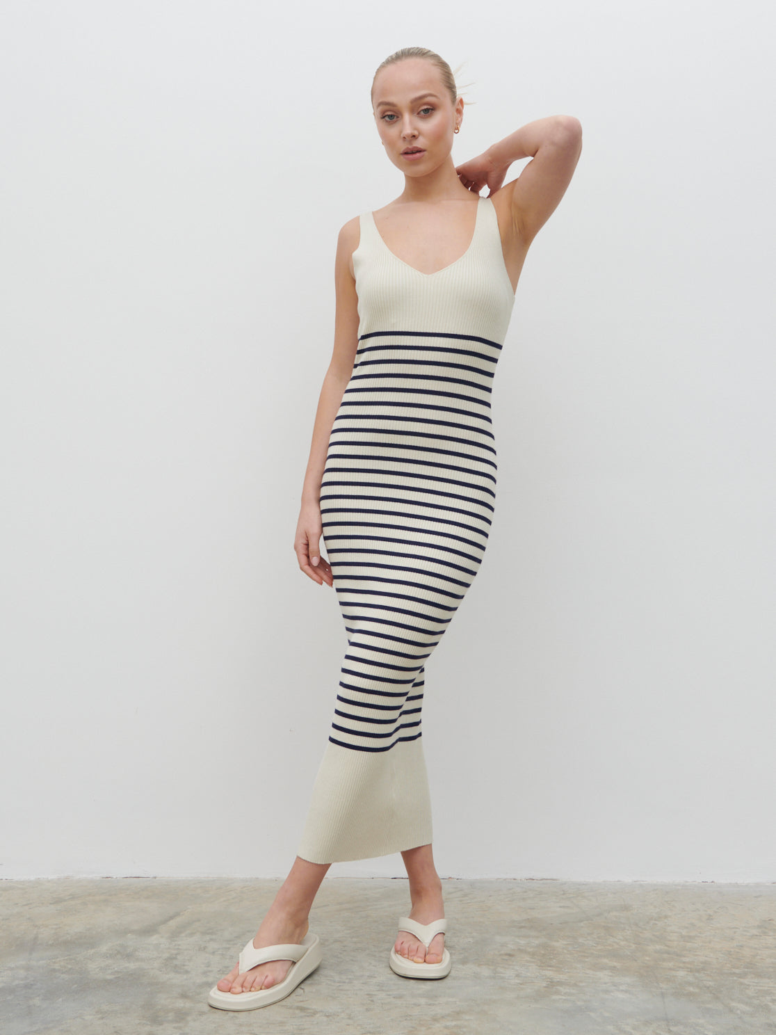 Maria Stripe Knit Midaxi Dress - Cream and Navy