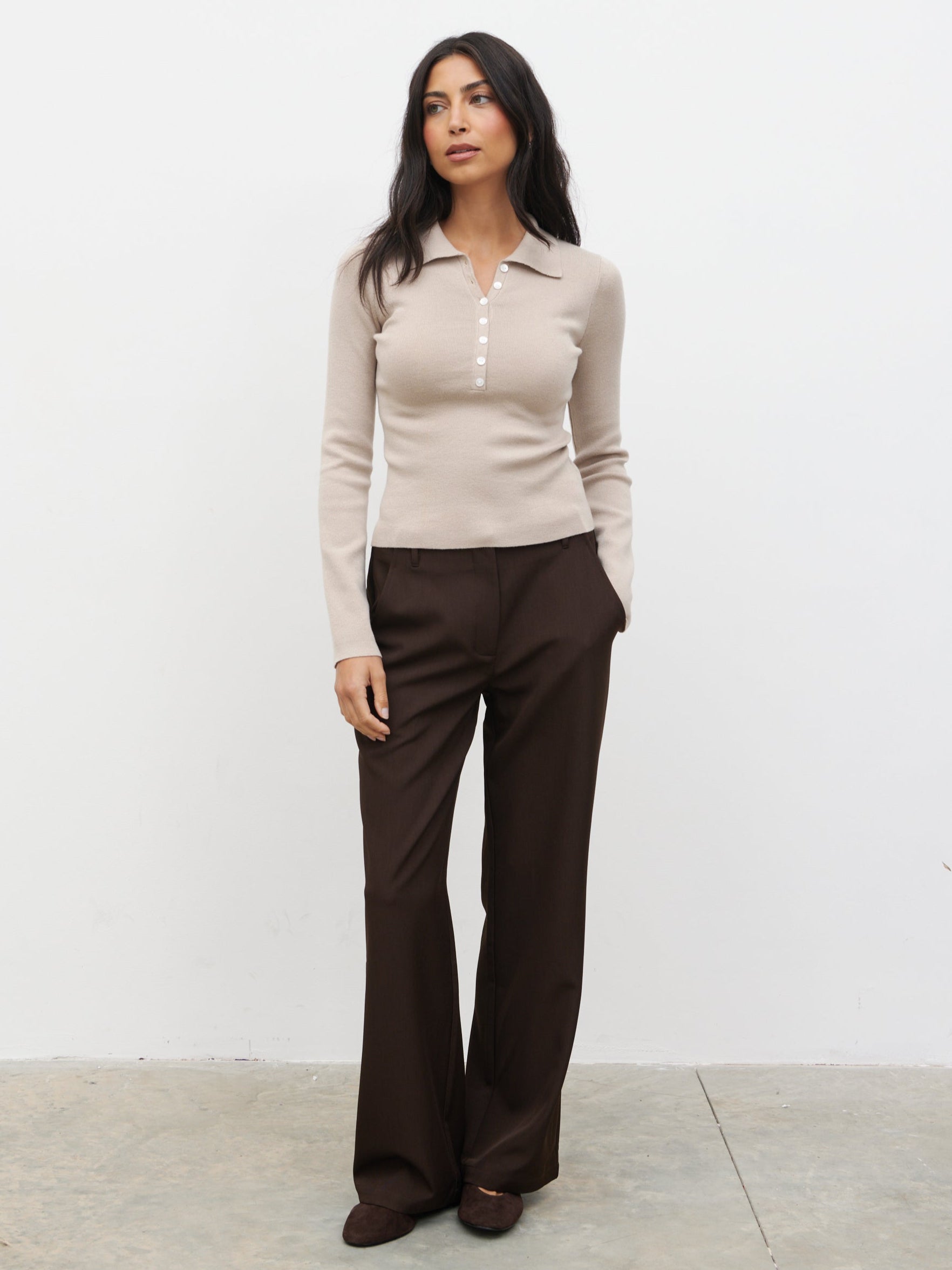 Colson Tailored Wide Leg Trousers Chocolate