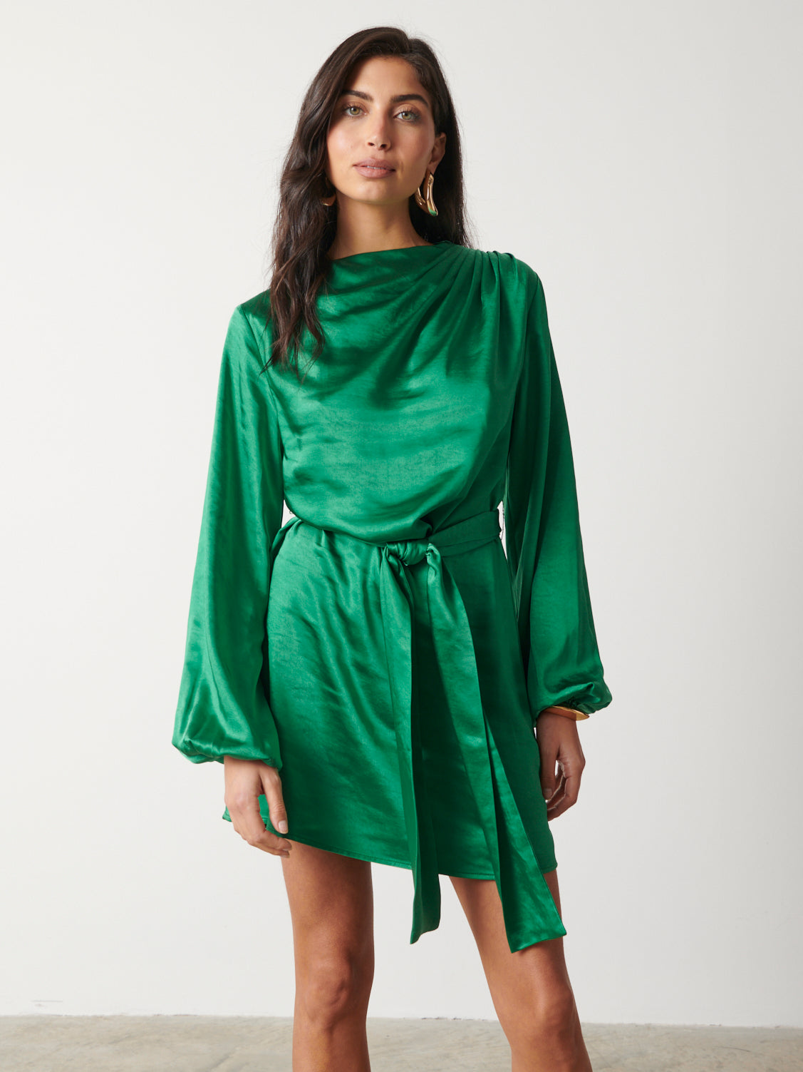 Maya Metallic Mini Dress - Emerald Green