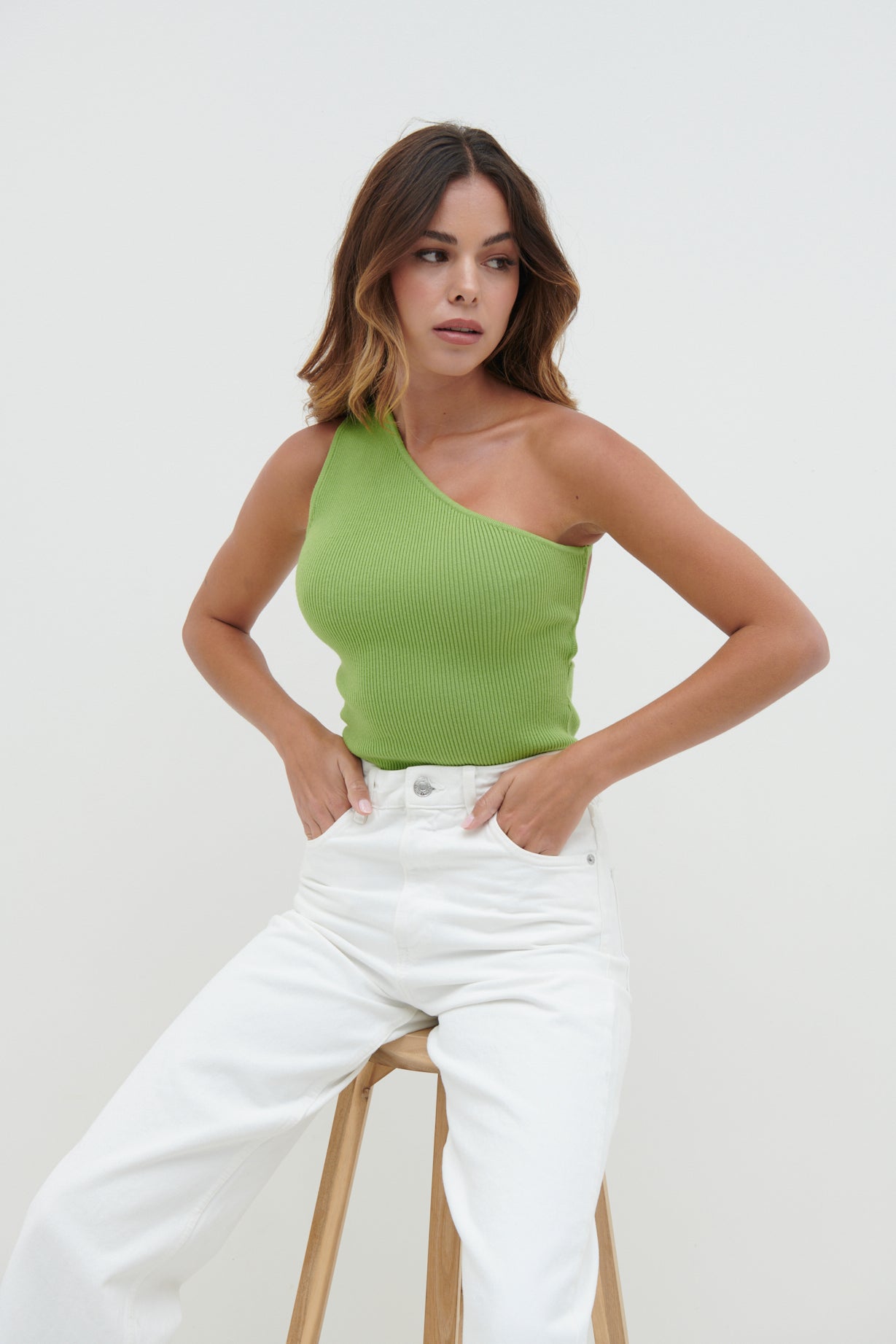 Mckay One Shoulder Knit Top - Lime Green