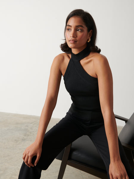 Mia Turtle Neck Asymmetric Knit Top - Black – Pretty Lavish