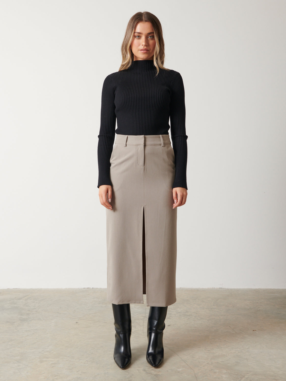 Frankie Tailored Midaxi Skirt - Grey Taupe