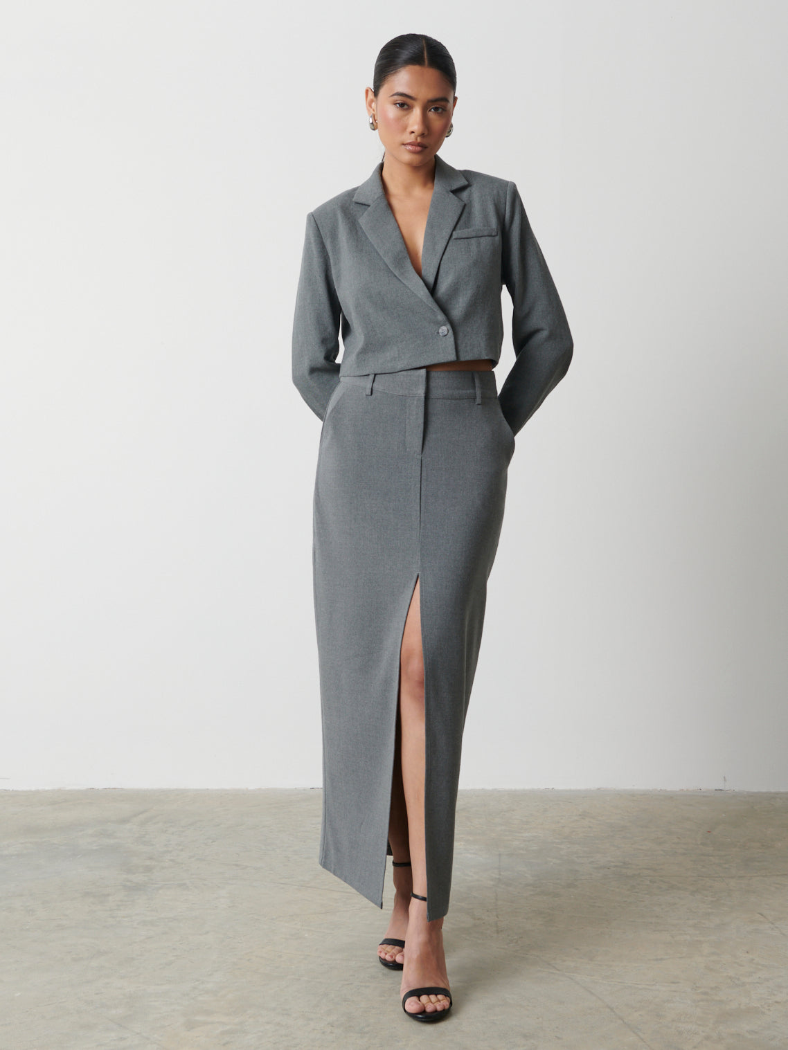 Posie Tailored Maxi Skirt - Grey Melange – Pretty Lavish