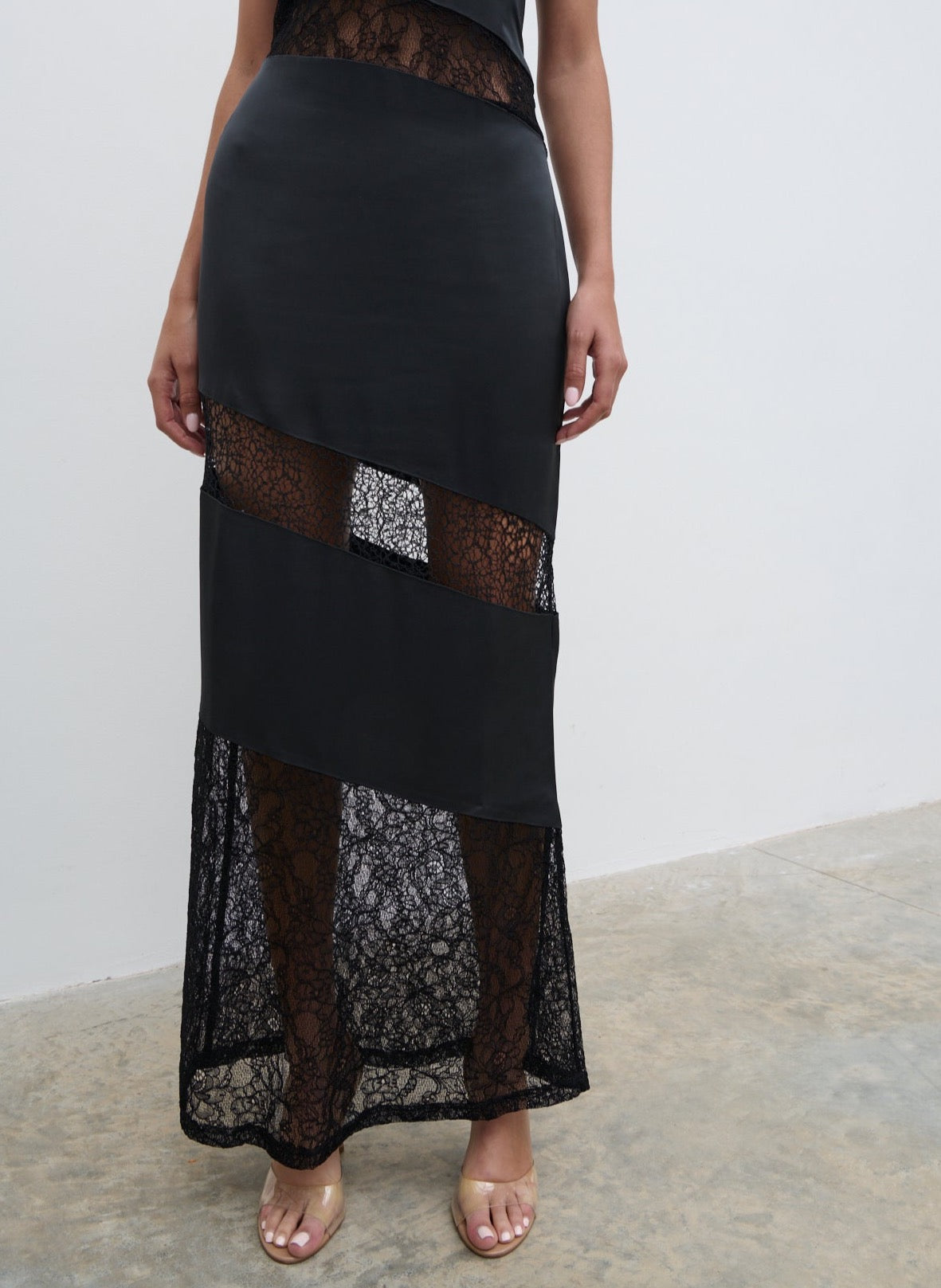 Monique Lace Inserted Slip Dress - Black