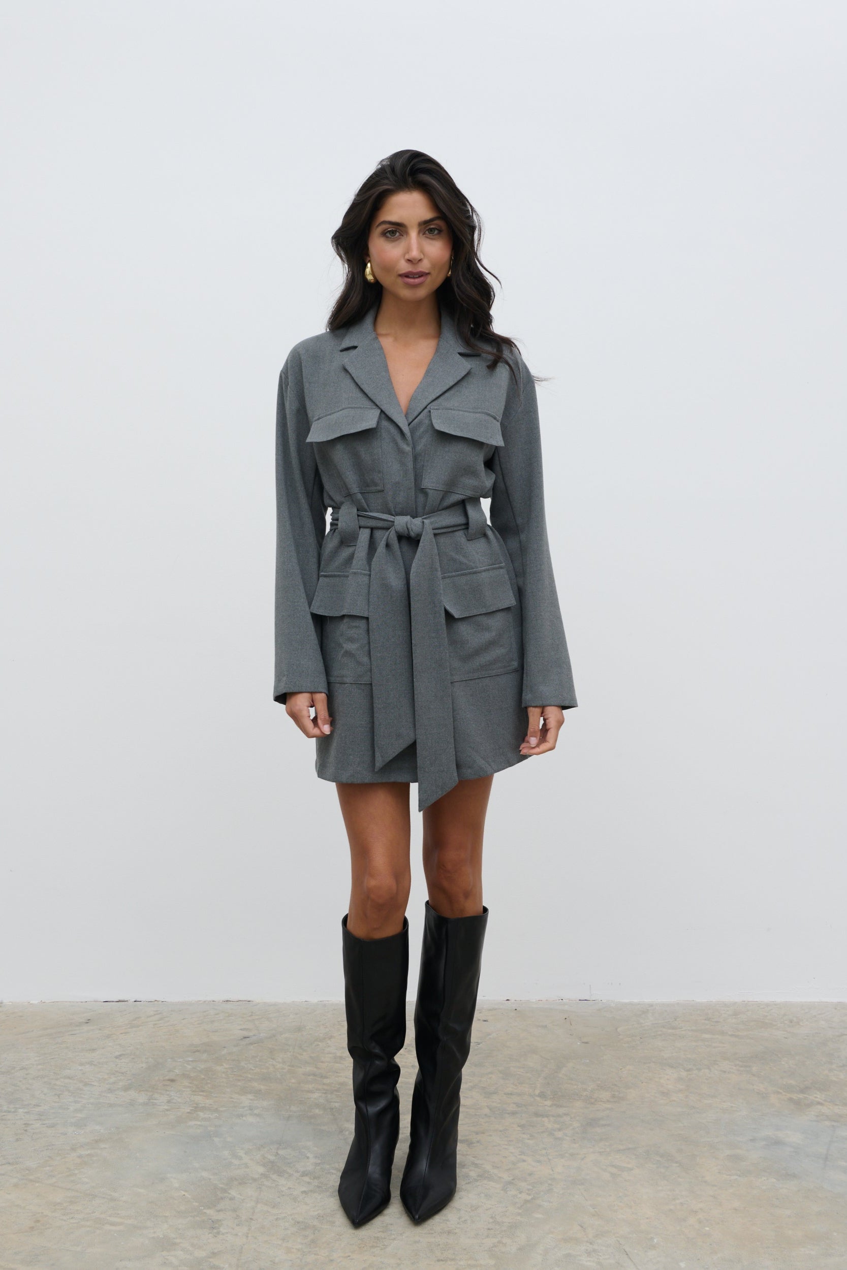 Morgan Tailored Cargo Mini Dress - Grey Morgan Tailored Cargo Mini Dress - Grey