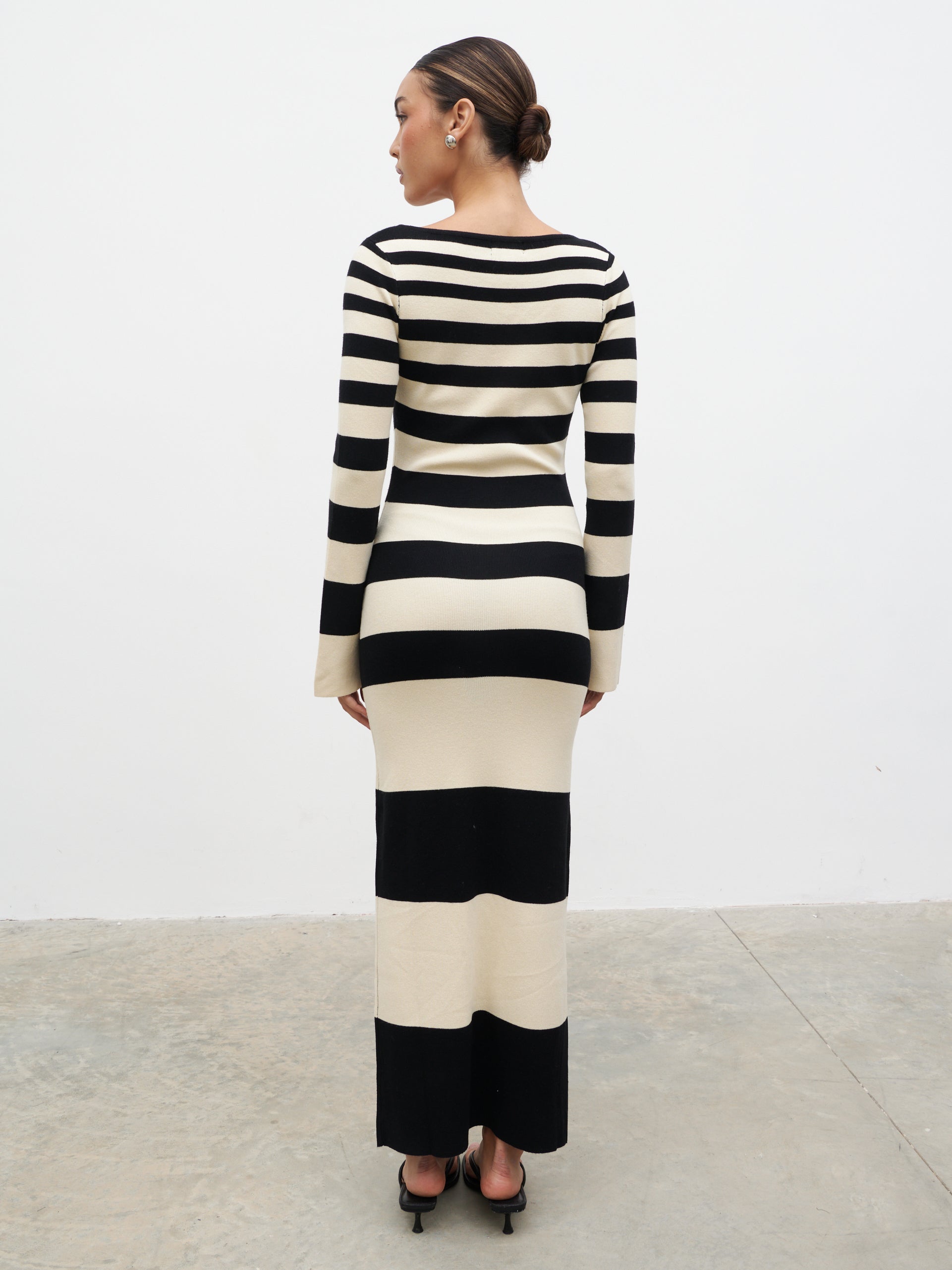 Mila Striped Knit Dress - Black and Beige Stripe Pretty Lavish Mila Striped Knit Dress - Black and Beige Stripe Pretty Lavish