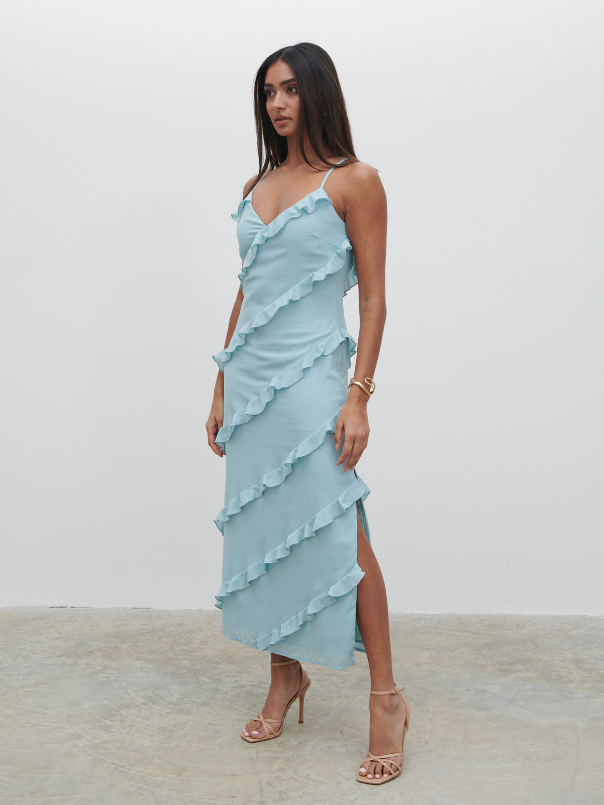 Nadine Ruffle Midaxi Dress - Seaspray