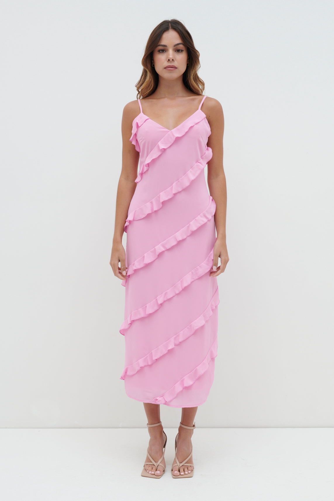 Nadine Ruffle Midaxi Dress - Posie Pink
