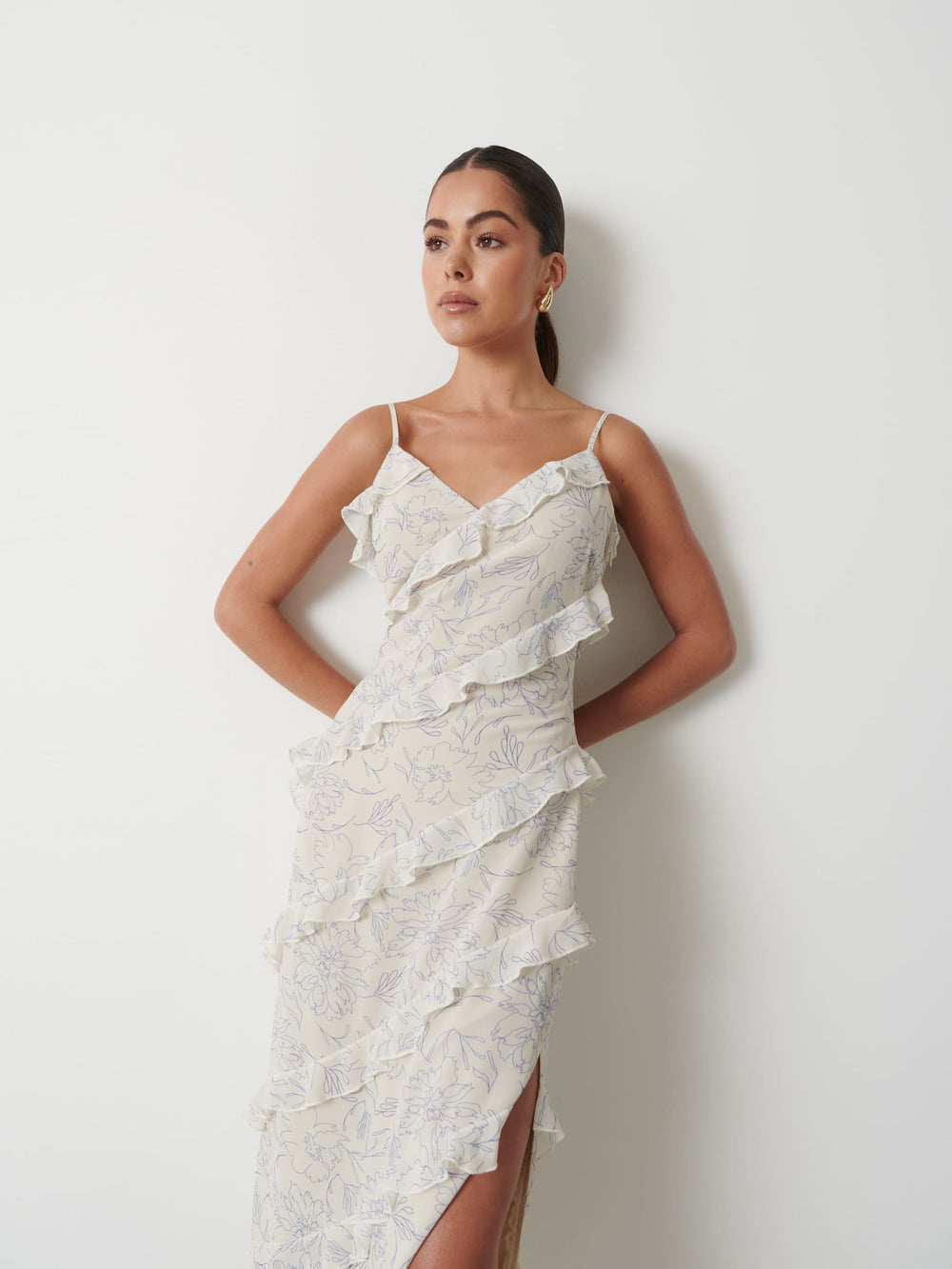 Curve Burn Out Floral Ruffle Midaxi Dress