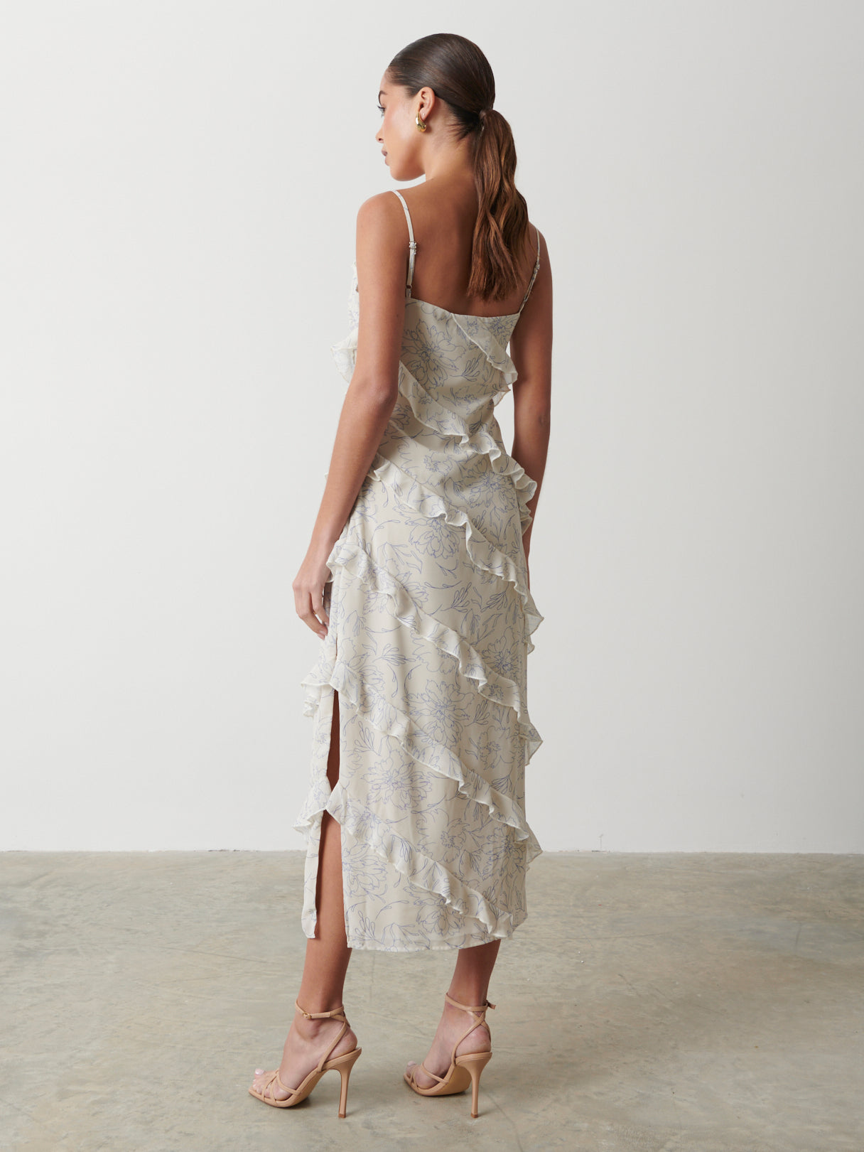 Nadine Ruffle Printed Midaxi Dress - Peony Abstract Floral Print