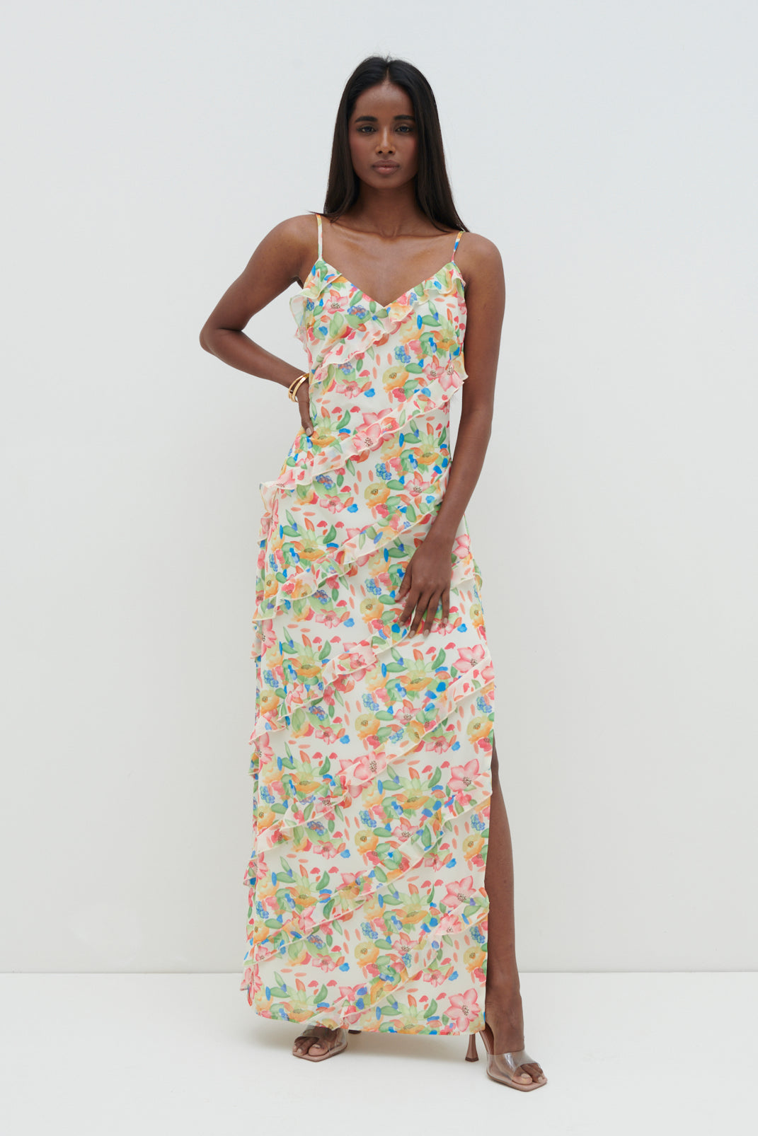 Nadine Ruffle Maxi Dress - Tropical Floral – Pretty Lavish