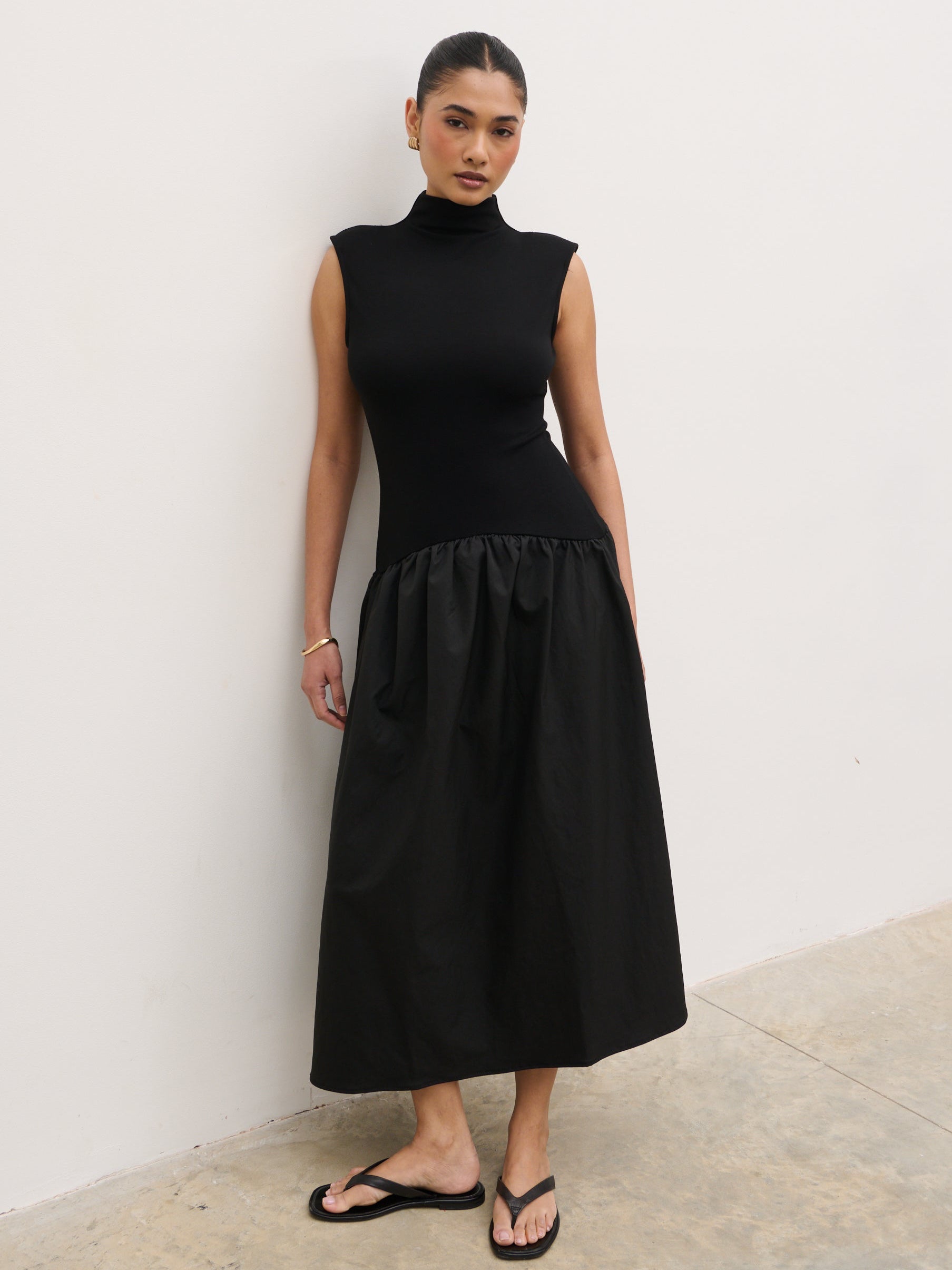 Naia Drop Waist Sleeveless Midaxi Dress - Black Pretty Lavish Naia Drop Waist Sleeveless Midaxi Dress - Black Pretty Lavish