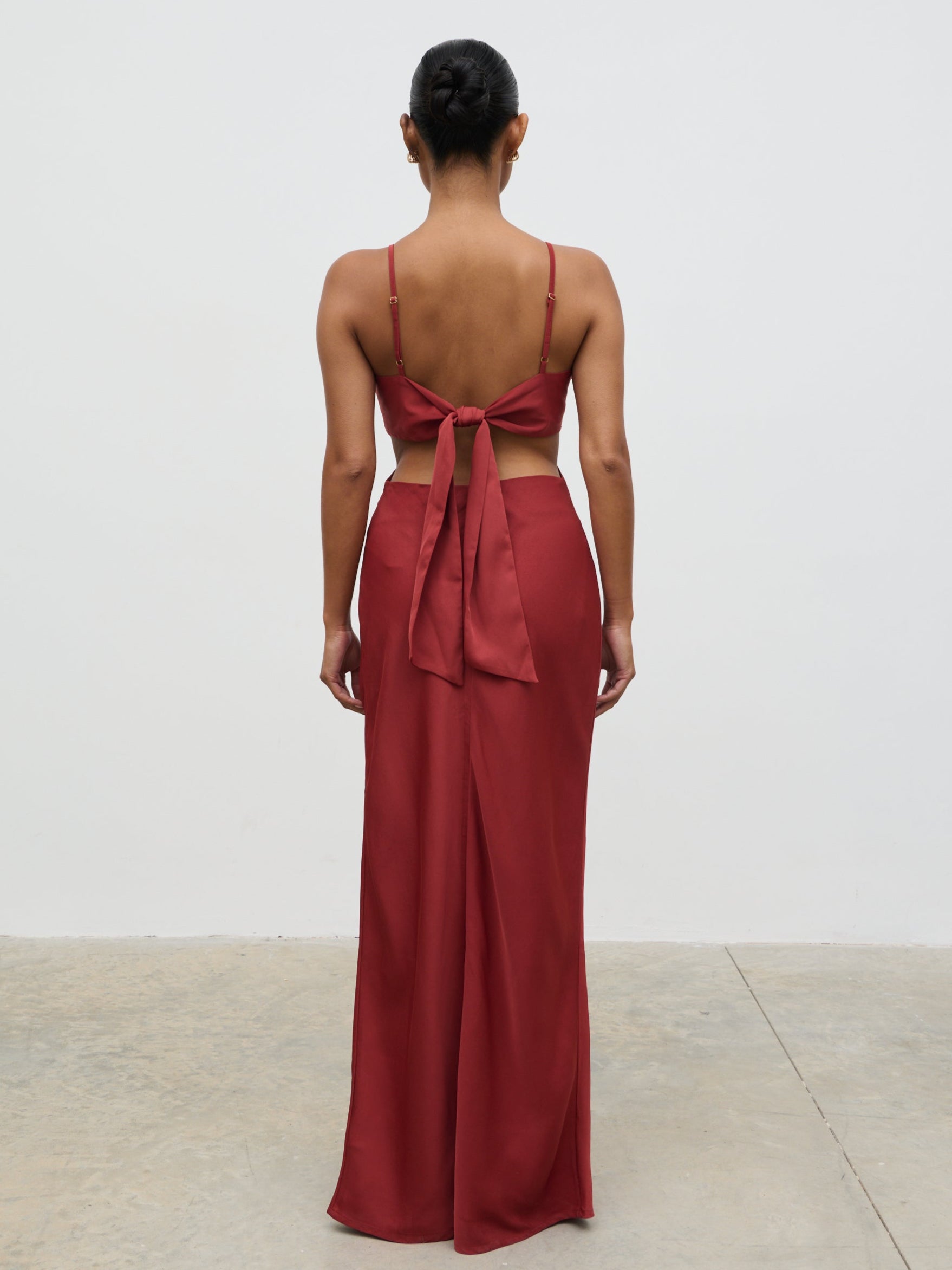 rust cut out dress Women's Rust Slinky Trim Detail Cut Out Maxi Dress