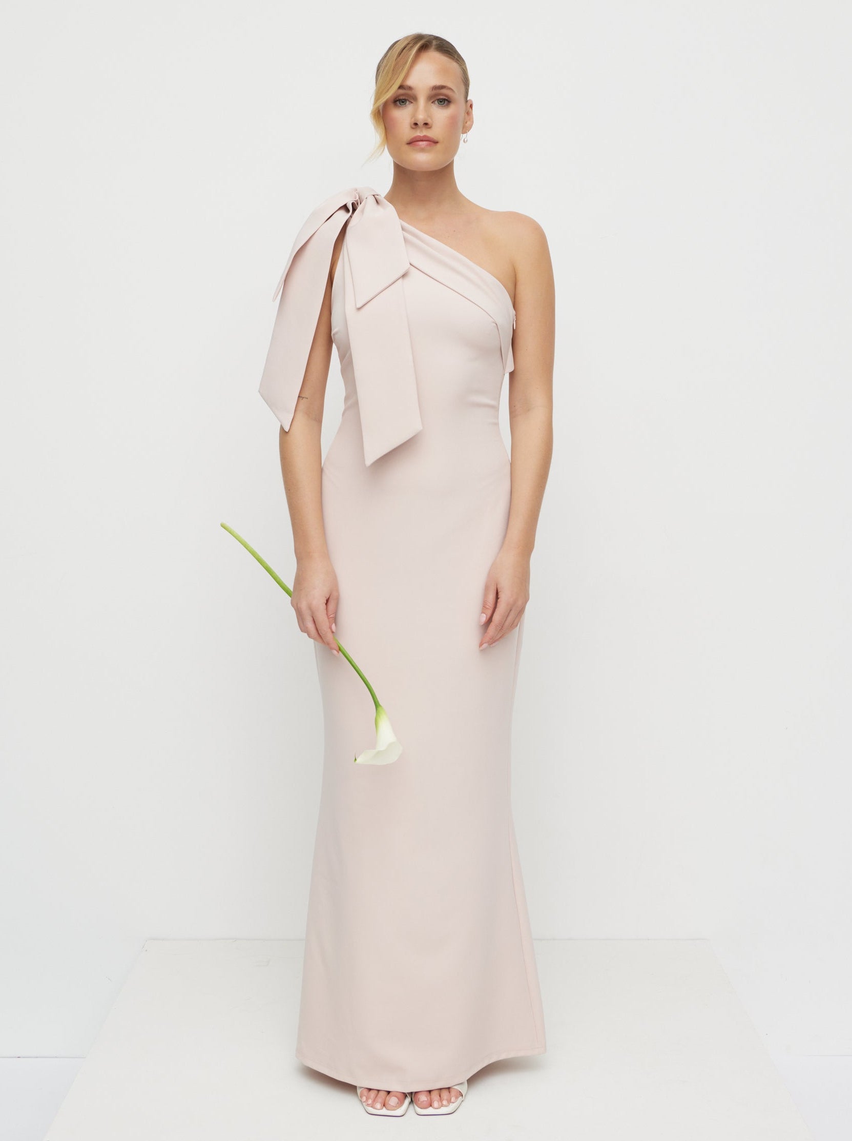 Nevaeh One Shoulder Crepe Maxi Dress Blush