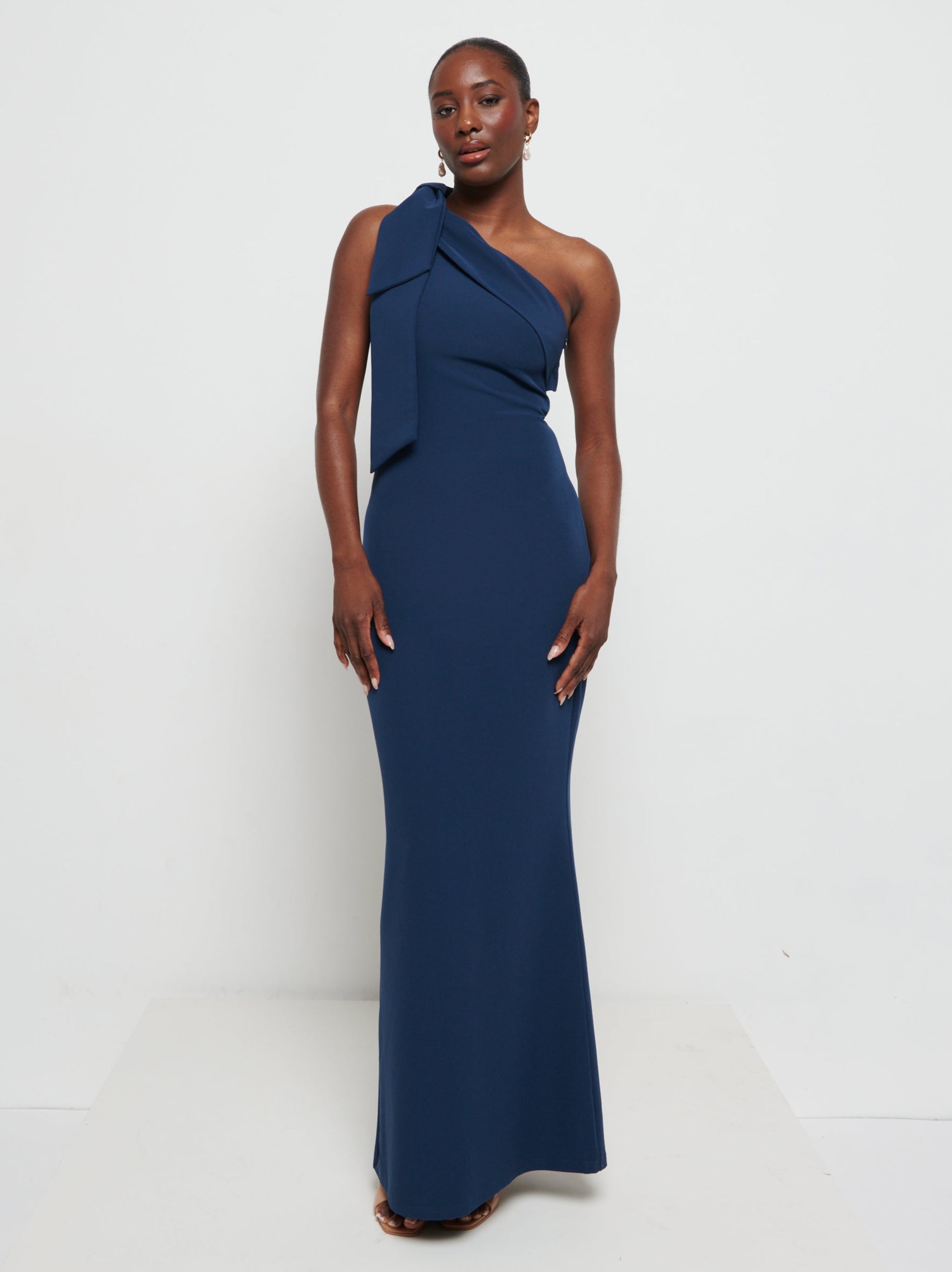 Nevaeh One Shoulder Crepe Maxi Bridesmaid Dress - Navy Pretty Lavish Nevaeh One Shoulder Crepe Maxi Bridesmaid Dress - Navy Pretty Lavish