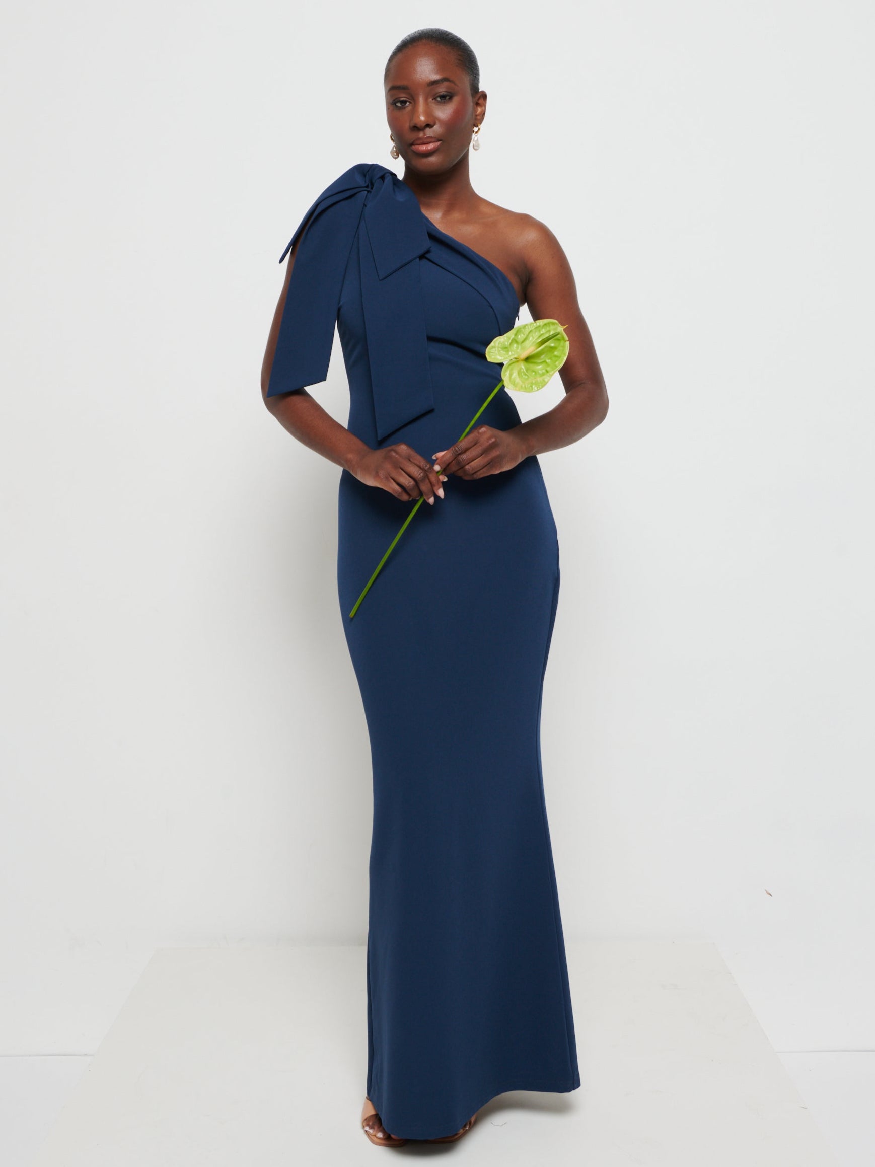 Nevaeh One Shoulder Crepe Maxi Bridesmaid Dress