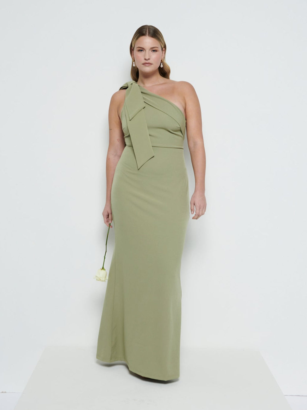 Nevaeh One Shoulder Crepe Maxi Bridesmaid Dress Olive