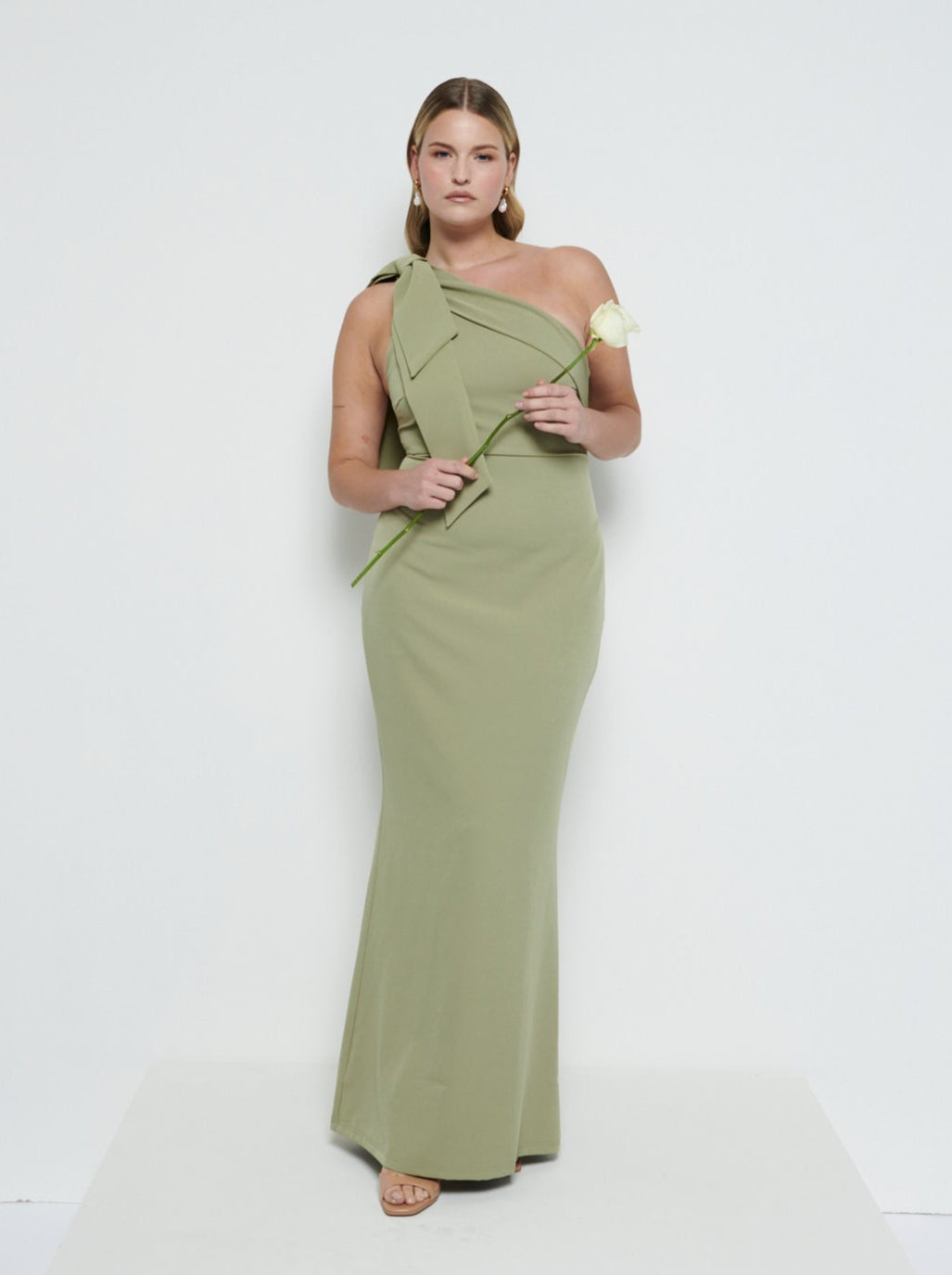 Nevaeh One Shoulder Crepe Maxi Bridesmaid Dress - Olive