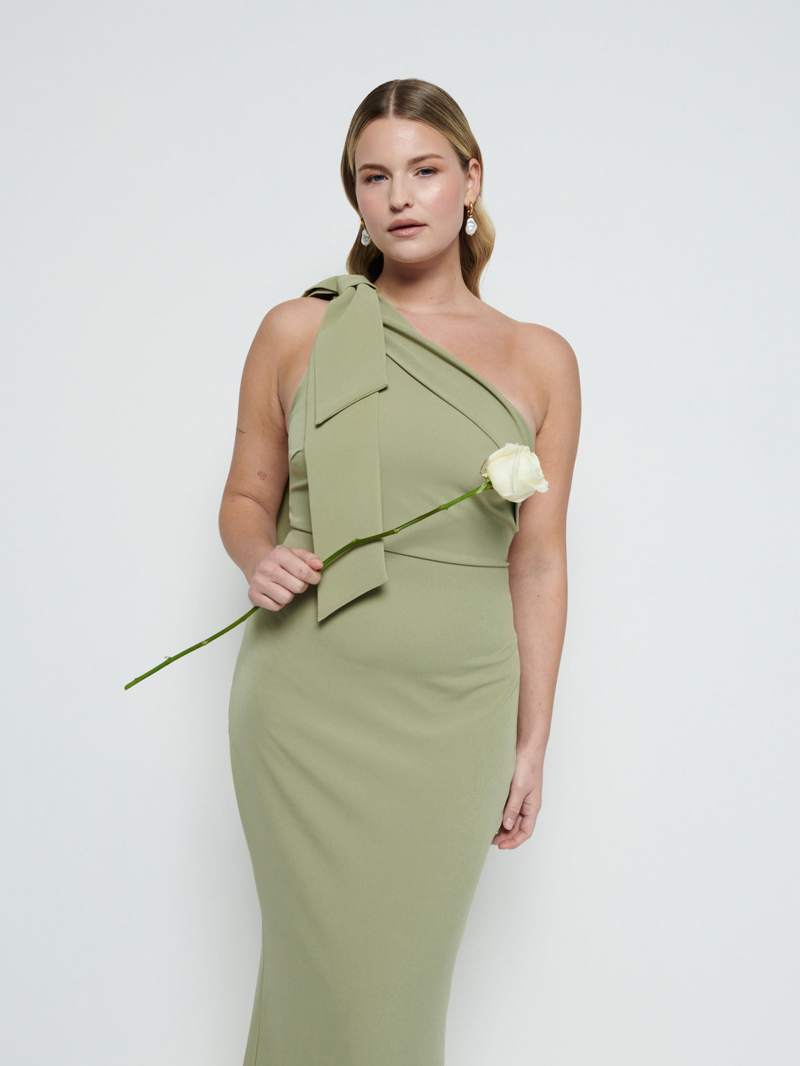 Nevaeh One Shoulder Crepe Maxi Bridesmaid Dress - Olive