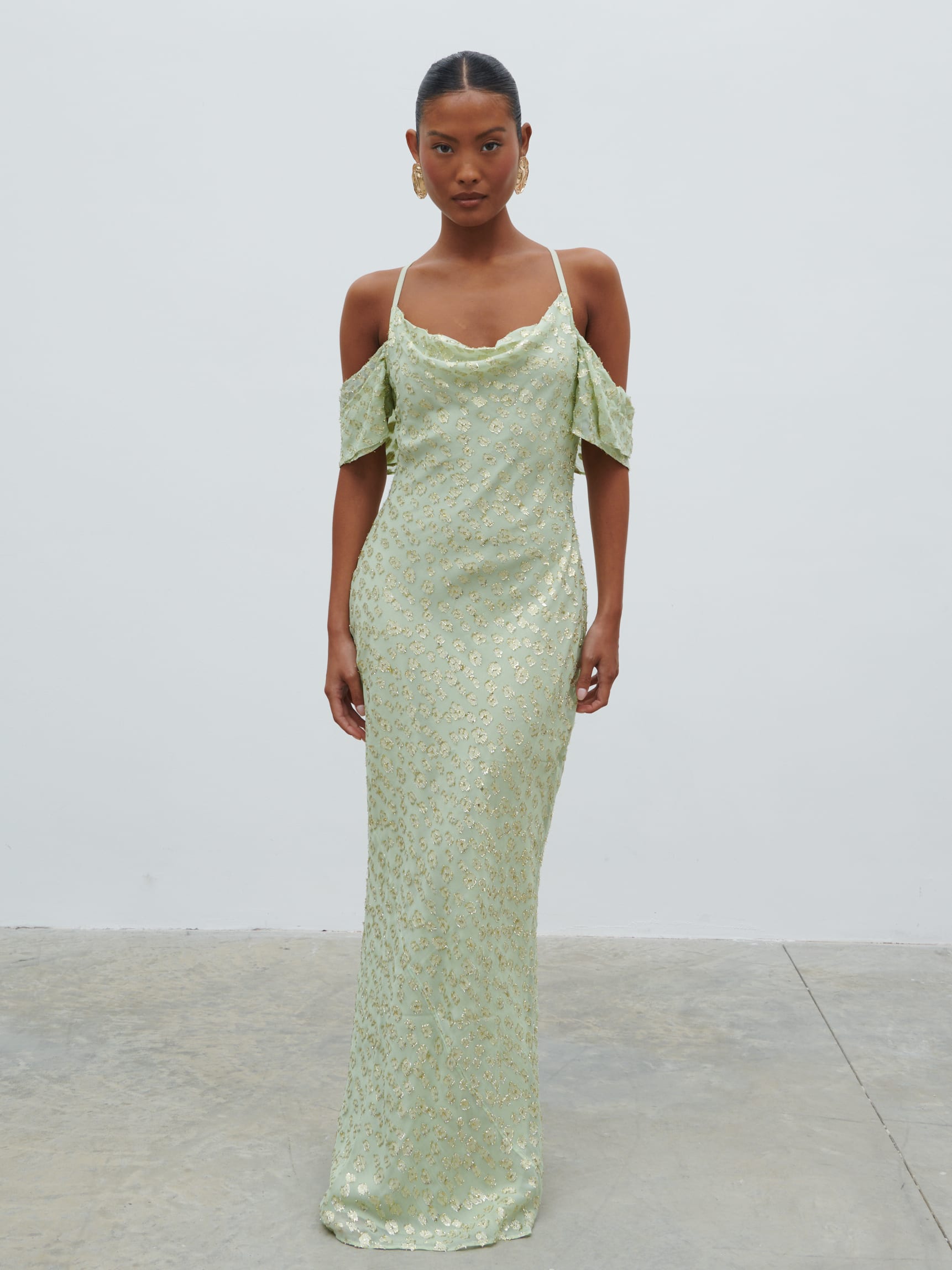Nia Draped Cold Shoulder Maxi Dress