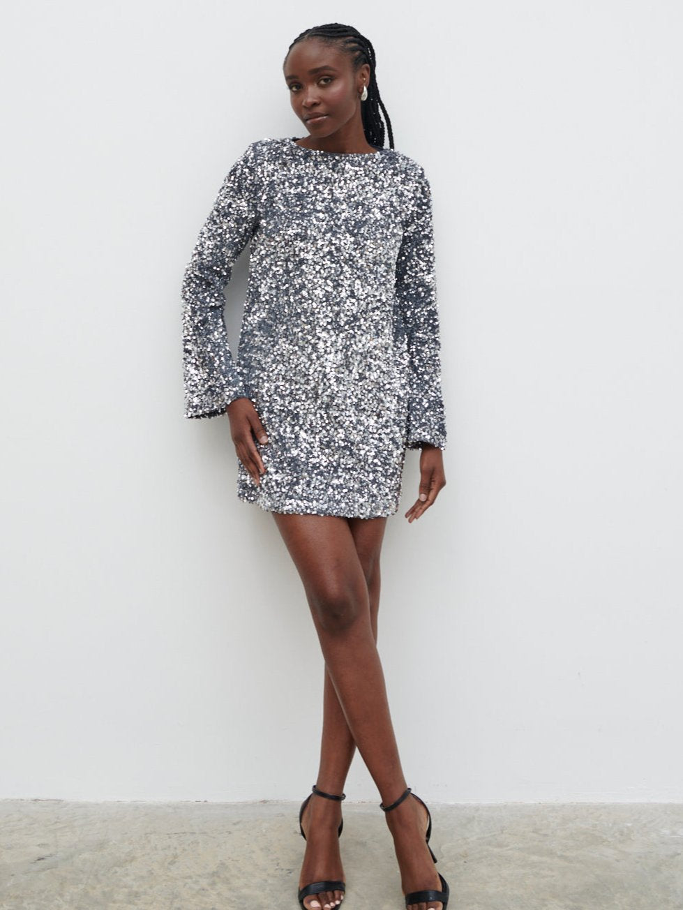 Nico Cluster Sequin Shift Dress - Silver