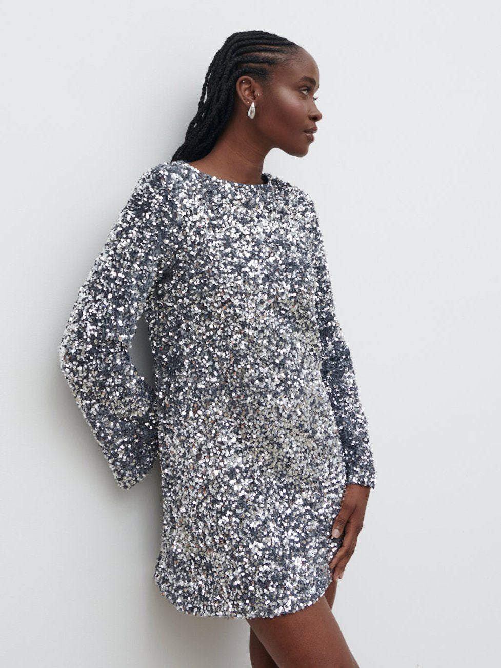 Nico Cluster Sequin Shift Dress - Silver