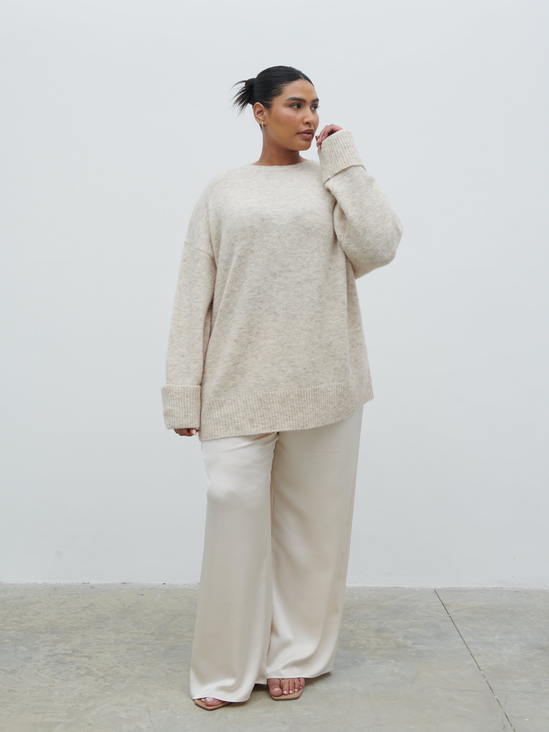 Nina Knit Jumper Curve - Beige Marl