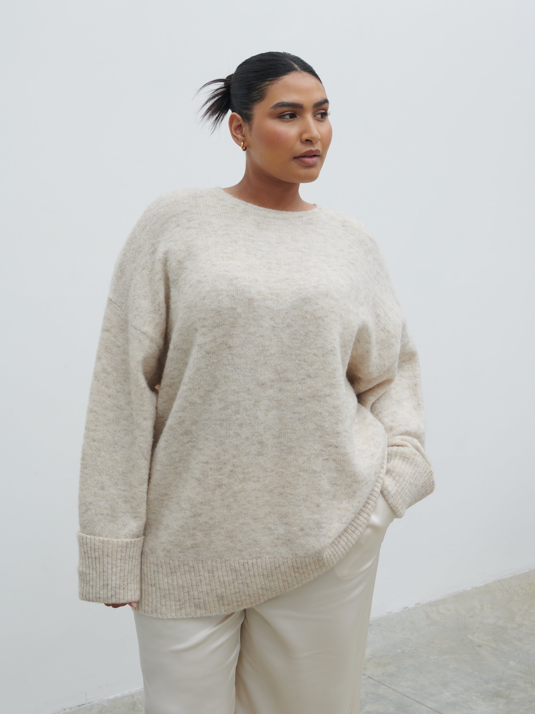 Nina Knit Jumper Curve - Beige Marl