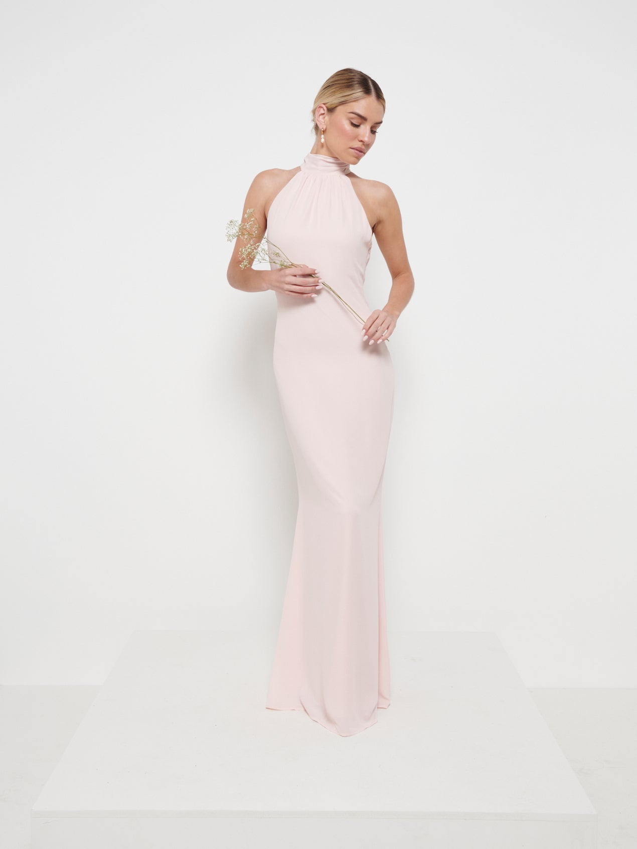 sachin and babi light blue dress V Neck Long Sleeves Pink Chiffon Slit Prom Dress with Appliques JTA457 main image 1