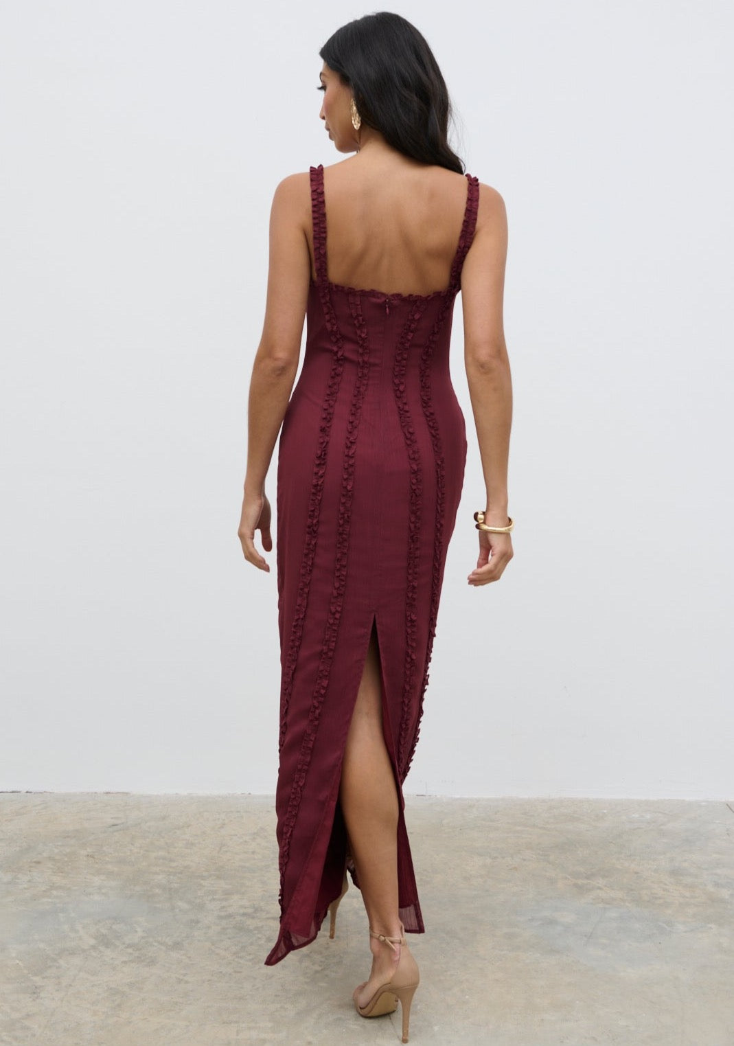 Ola Sweetheart Frill Maxi Dress - Wine