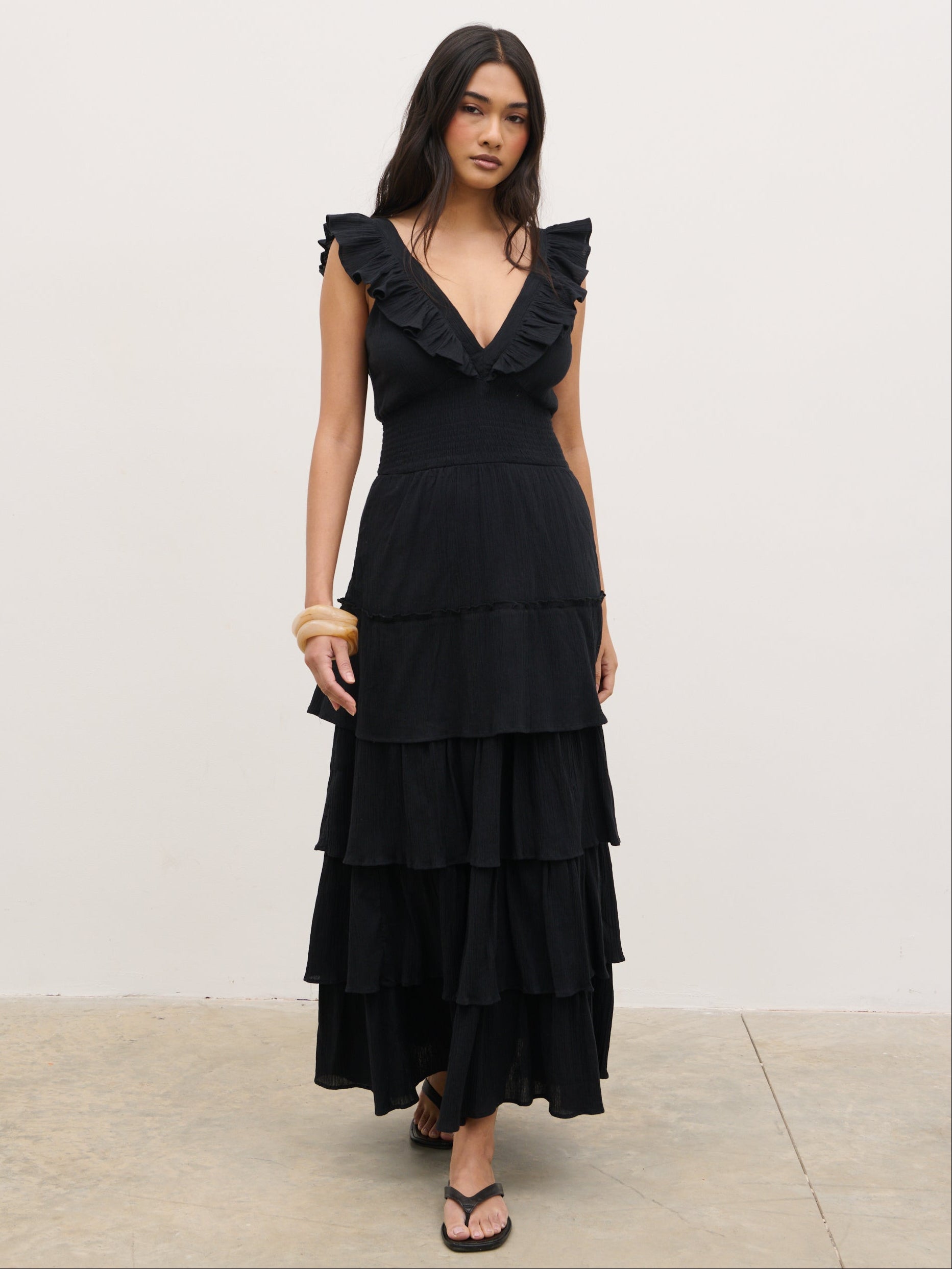 Opal Ruffle Midaxi Dress - Black Pretty Lavish Opal Ruffle Midaxi Dress - Black Pretty Lavish
